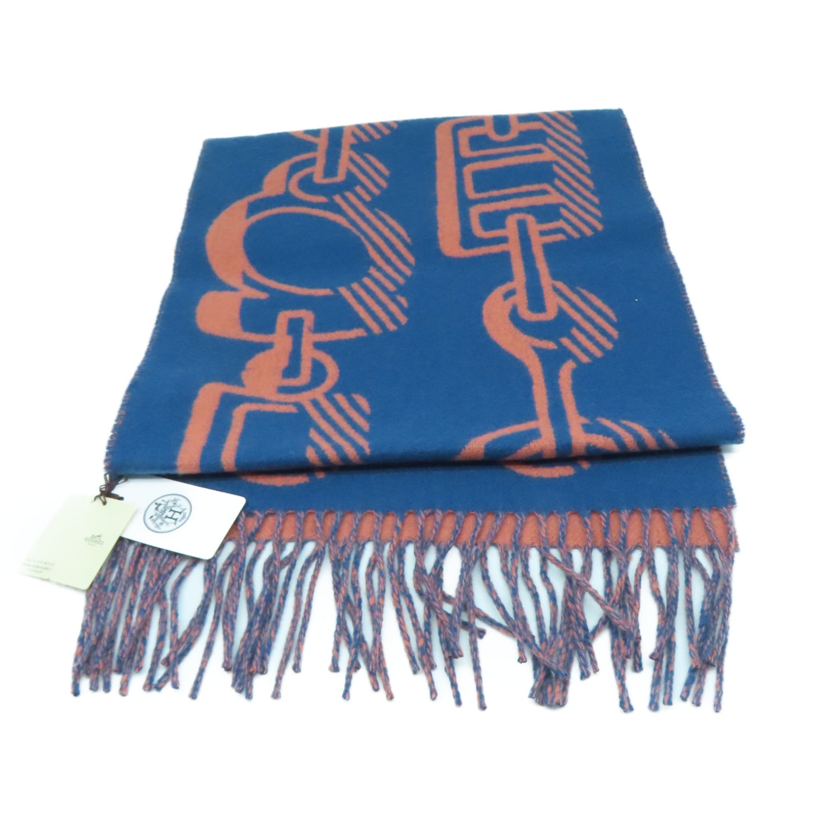 HERMES Cashmere Muffler颈巾蓝色/橙色