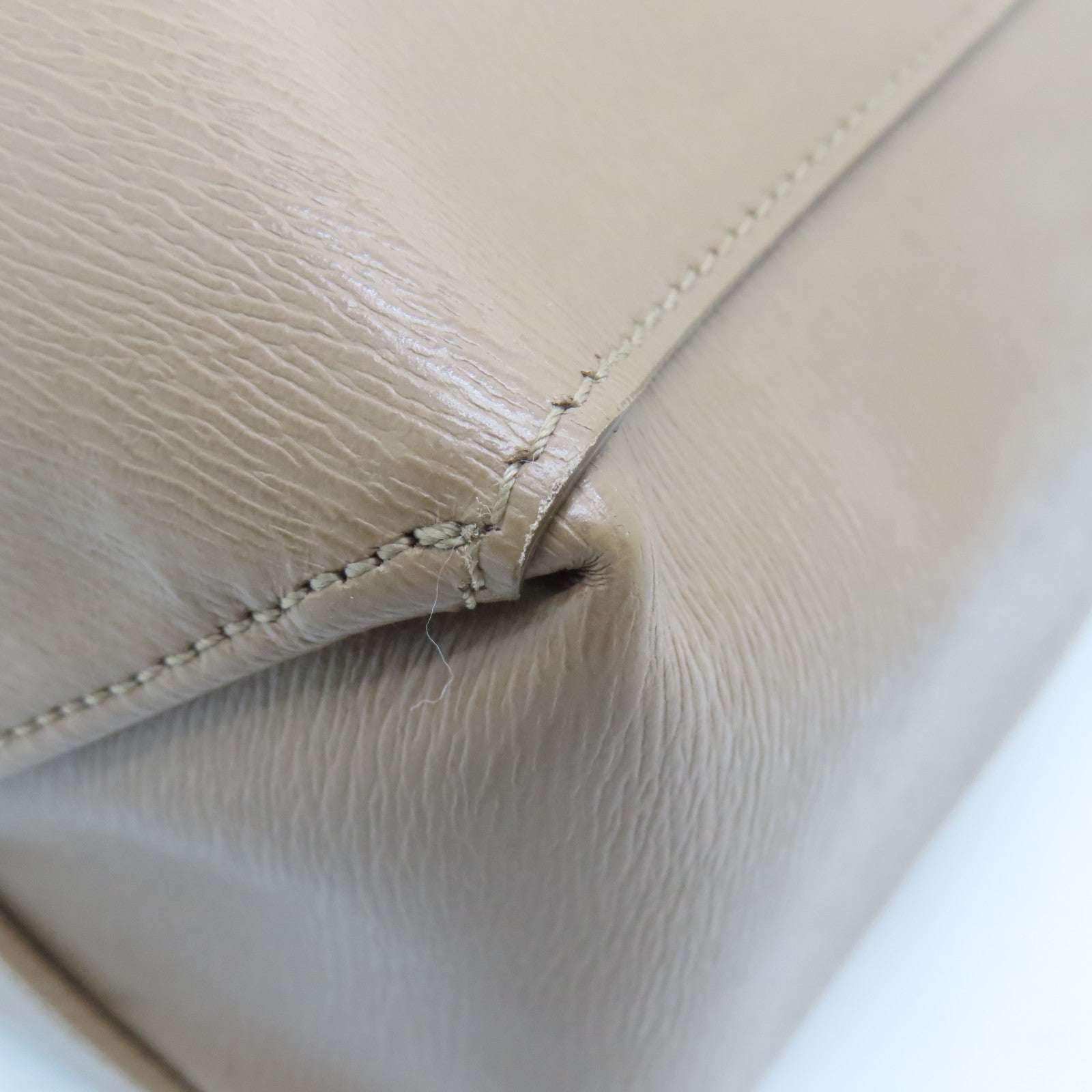 CELINE Cowhide Leather Cabas Gold Buckle Handle Shoulder Bag Beige