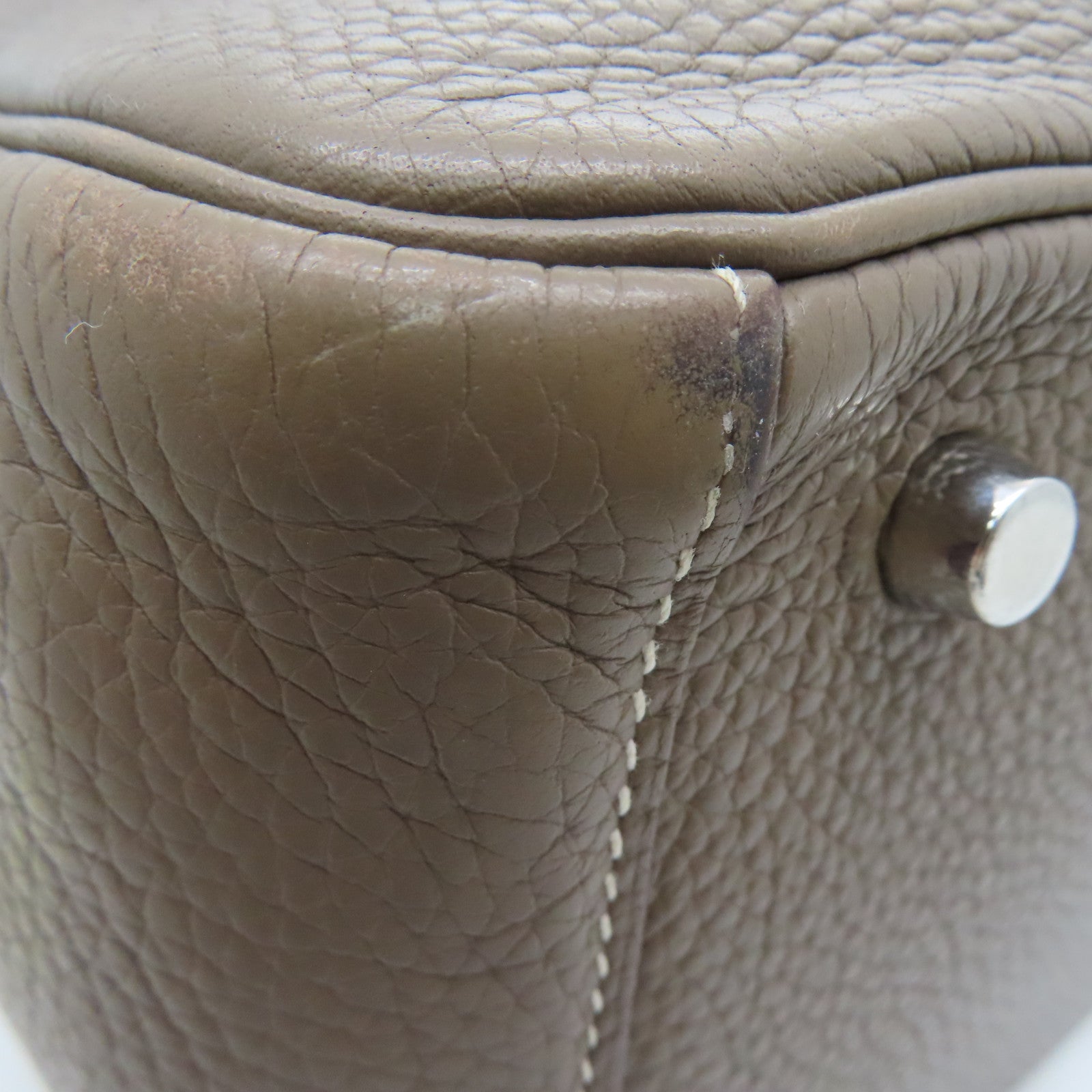 HERMES Clemence皮革Lindy 30银扣手挽肩背两用袋Etoupe/灰色
