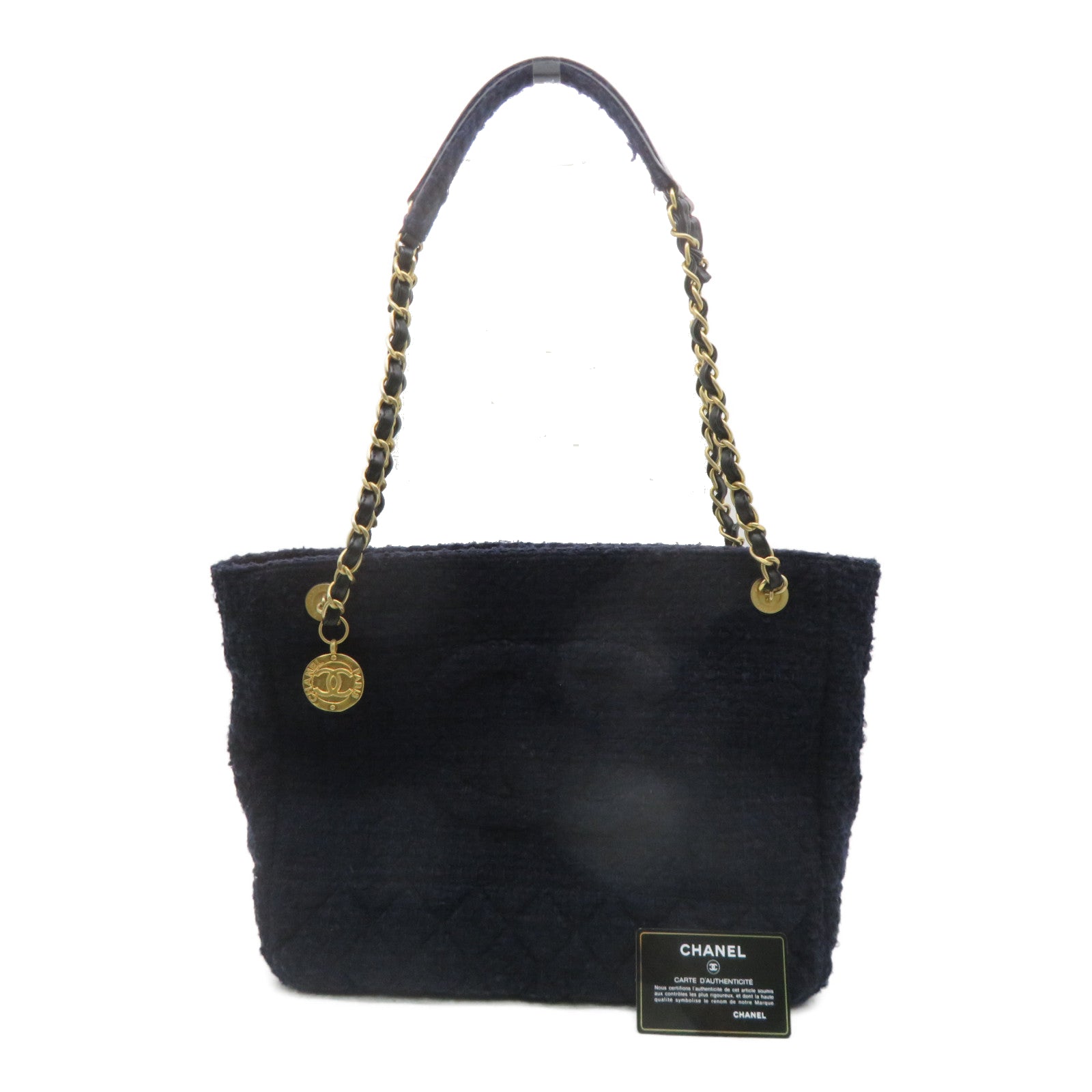 CHANEL 【激減優惠】Tweed Chain Shoulder金扣肩背袋深藍色