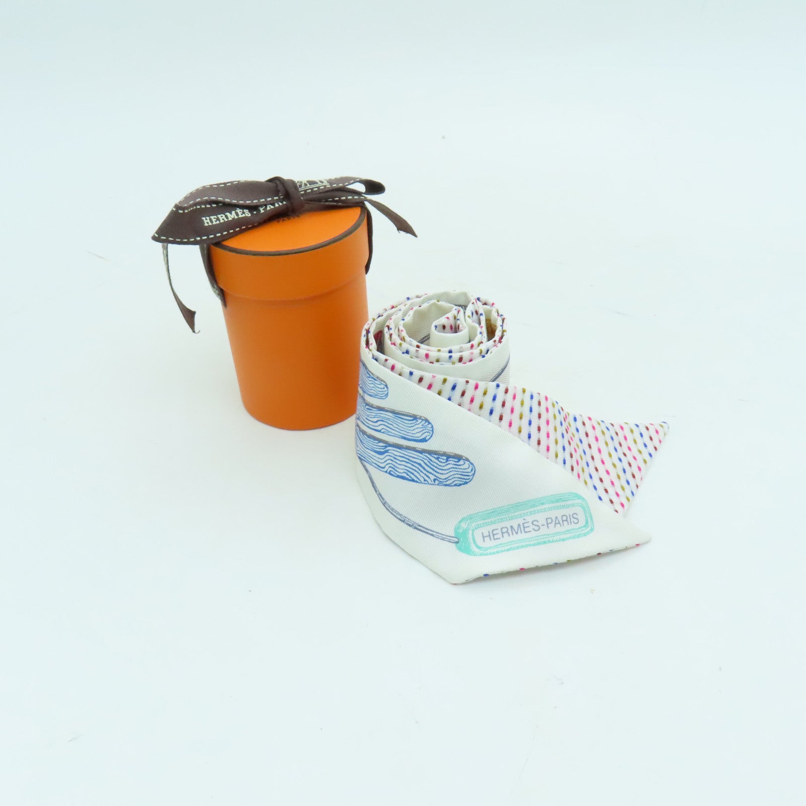 HERMES 【激減優惠】絲質Twilly絲巾白色/彩色