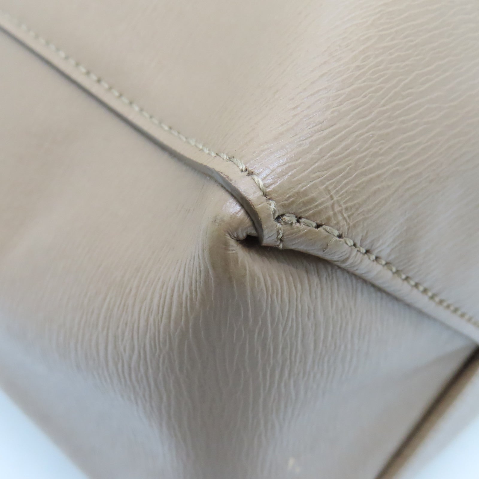 CELINE Cowhide Leather Cabas Gold Buckle Handle Shoulder Bag Beige