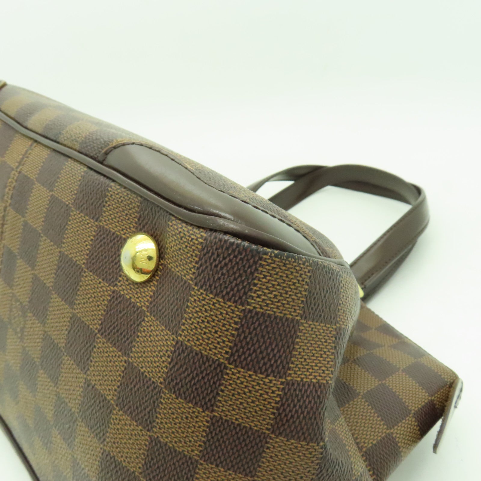 LOUIS VUITTON Damier Verona PM金扣手挽袋棕色