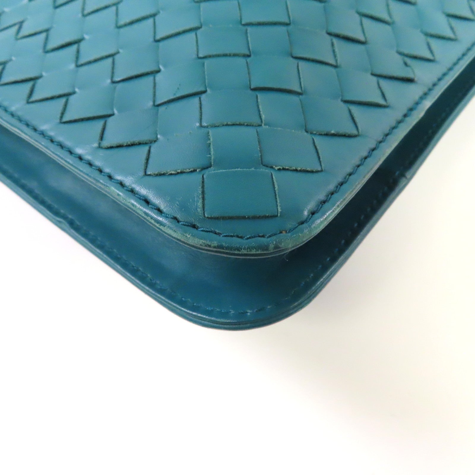 BOTTEGA VENETA 織紋羊皮皮革2 Way Shoulder手挽肩背兩用袋湖水綠色