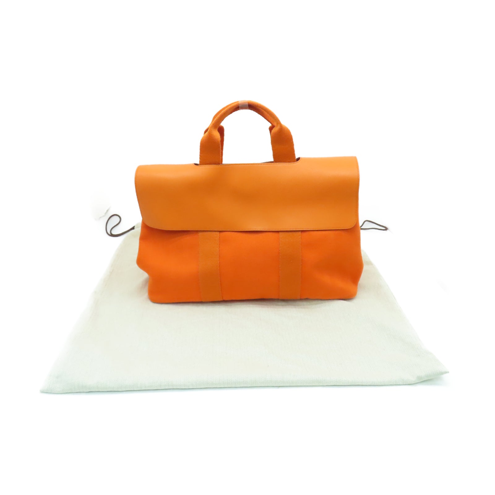 HERMES Canvas Valparaiso GM Silver Button Handle Bag Orange