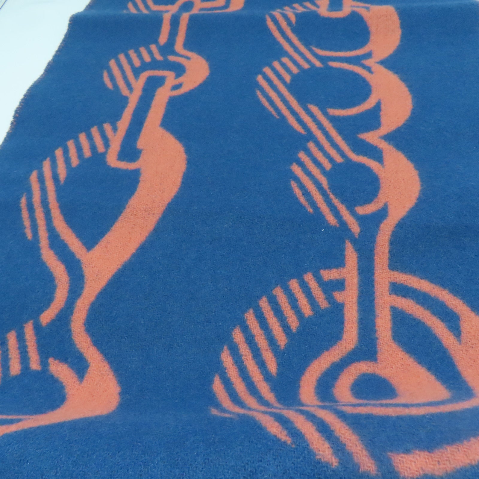 HERMES Cashmere Muffler颈巾蓝色/橙色