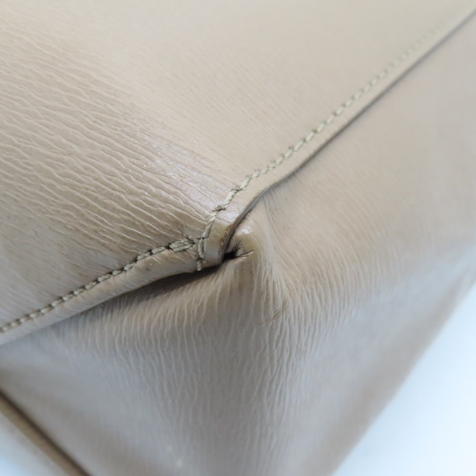CELINE Cowhide Leather Cabas Gold Buckle Handle Shoulder Bag Beige