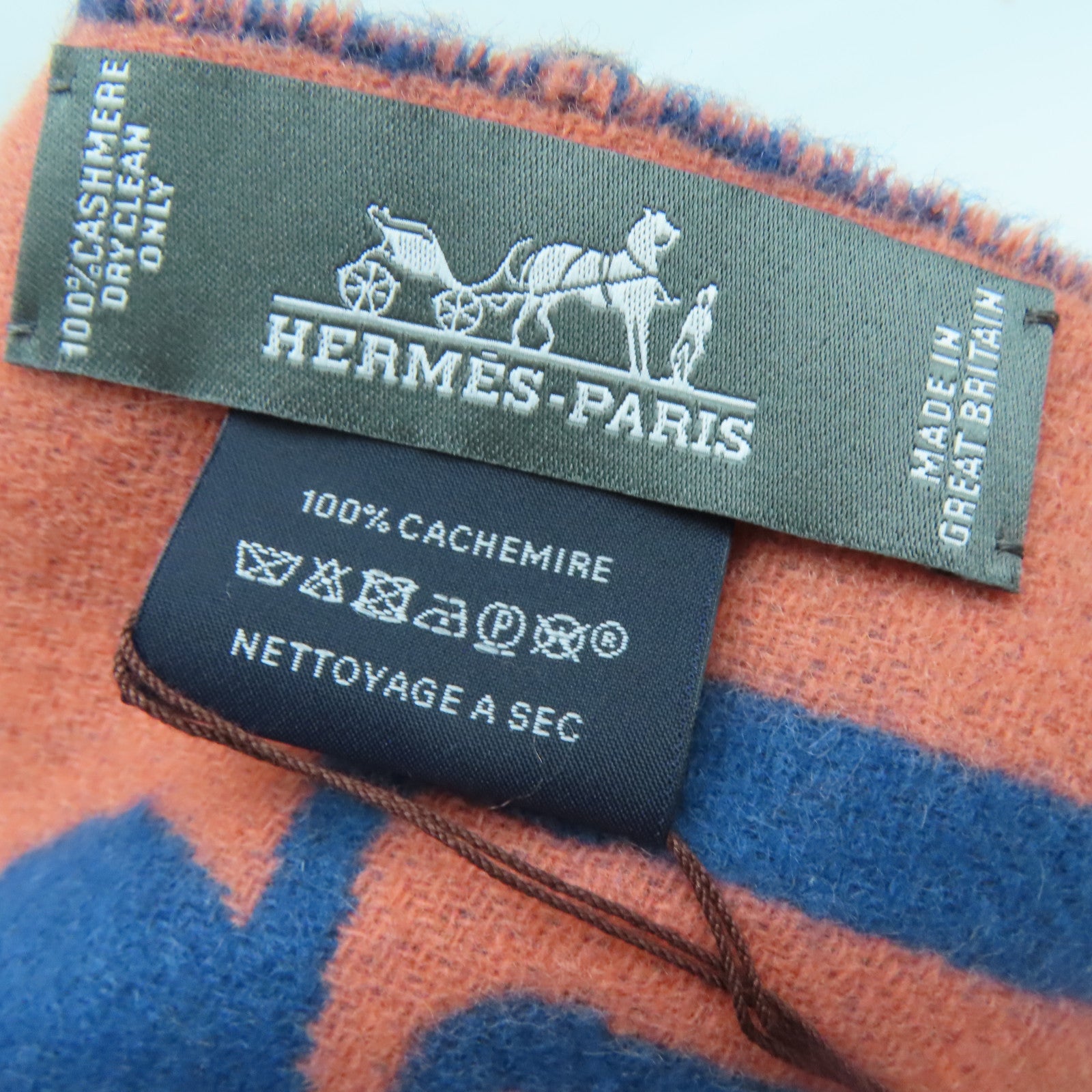 HERMES Cashmere Muffler颈巾蓝色/橙色