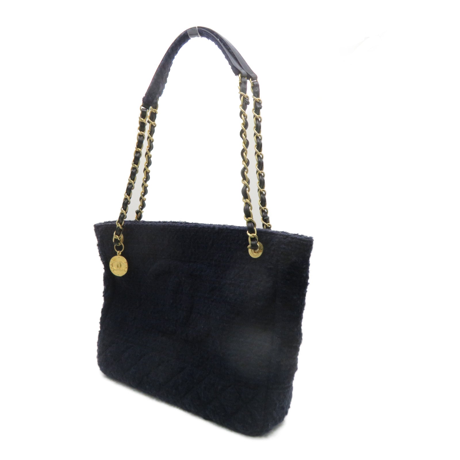 CHANEL 【激減優惠】Tweed Chain Shoulder金扣肩背袋深藍色