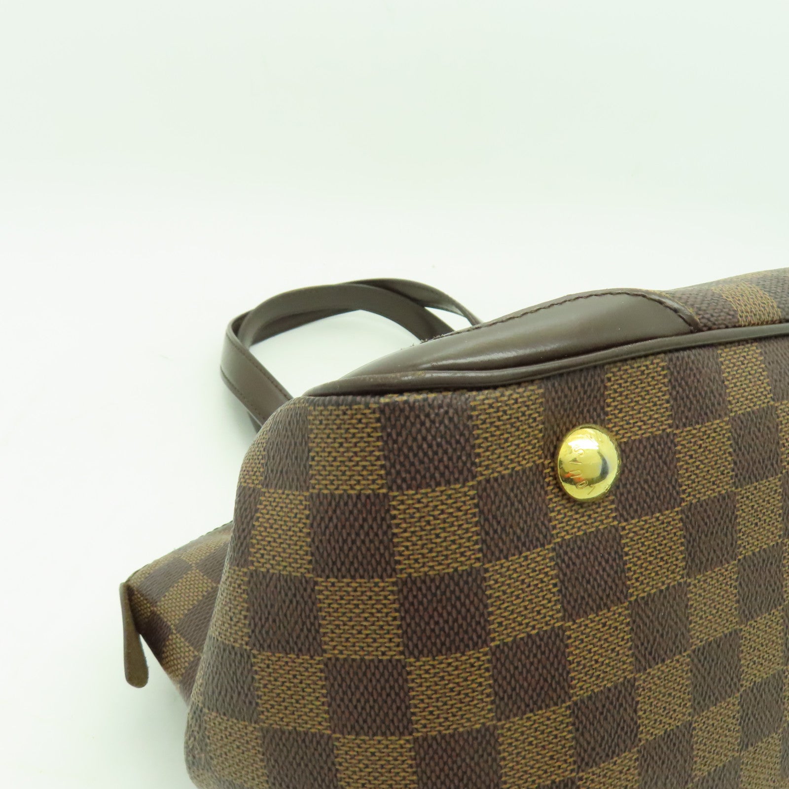 LOUIS VUITTON Damier Verona PM金扣手挽袋棕色