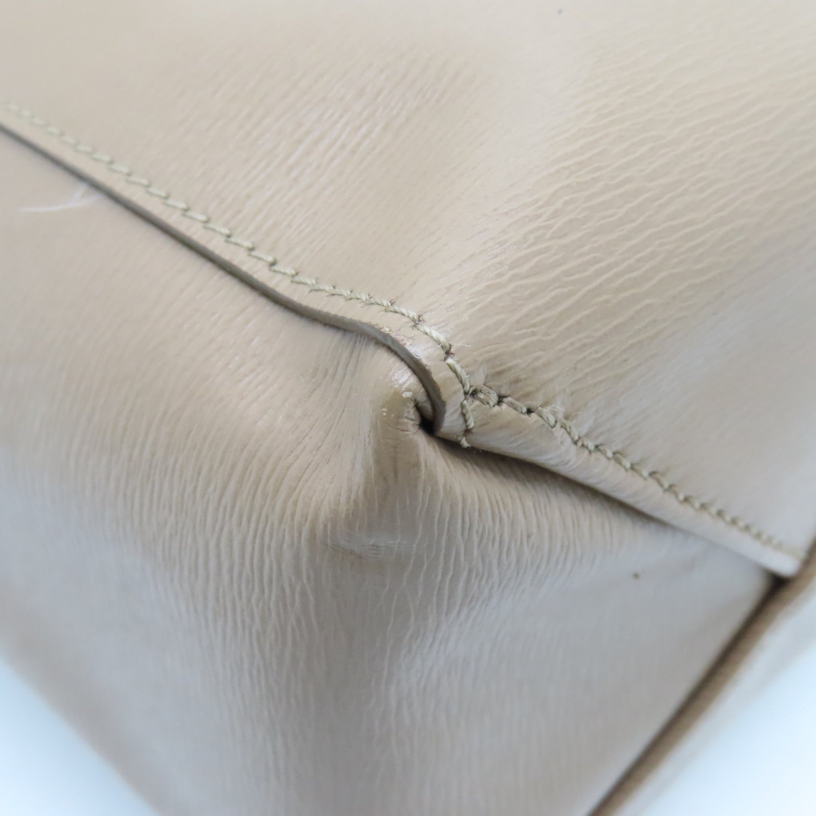 CELINE Cowhide Leather Cabas Gold Buckle Handle Shoulder Bag Beige
