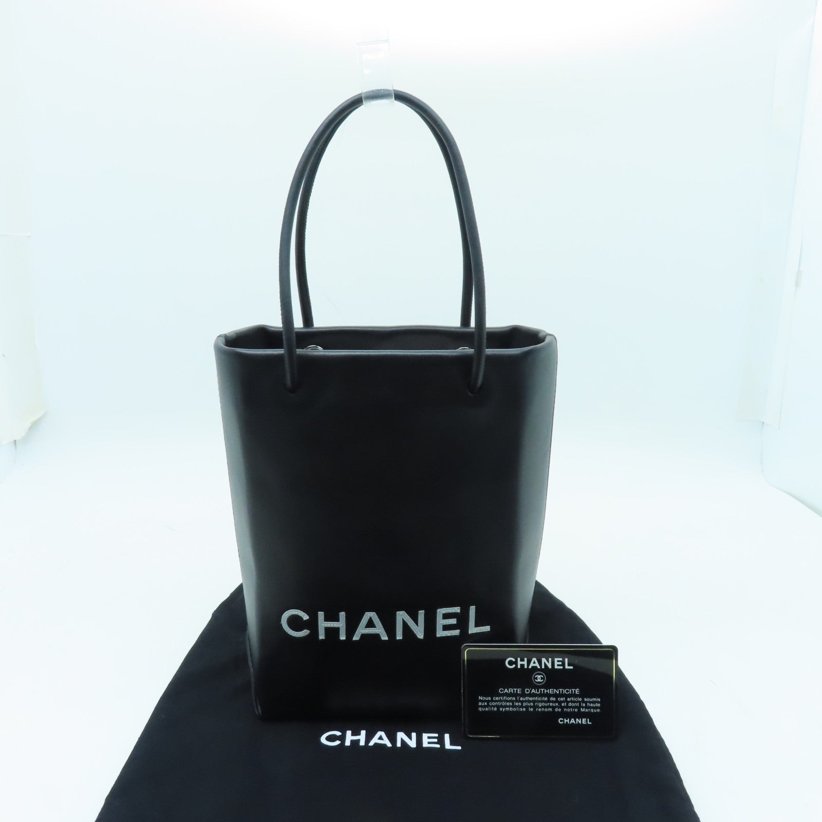 CHANEL 牛皮皮革Tote Bag銀扣手挽袋黑色
