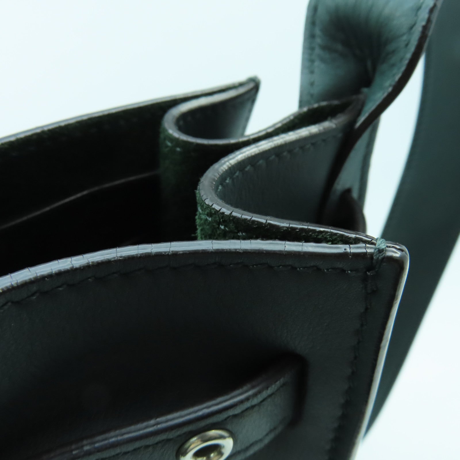 CELINE 牛皮皮革Big Bag Bucket銀扣肩背袋綠色