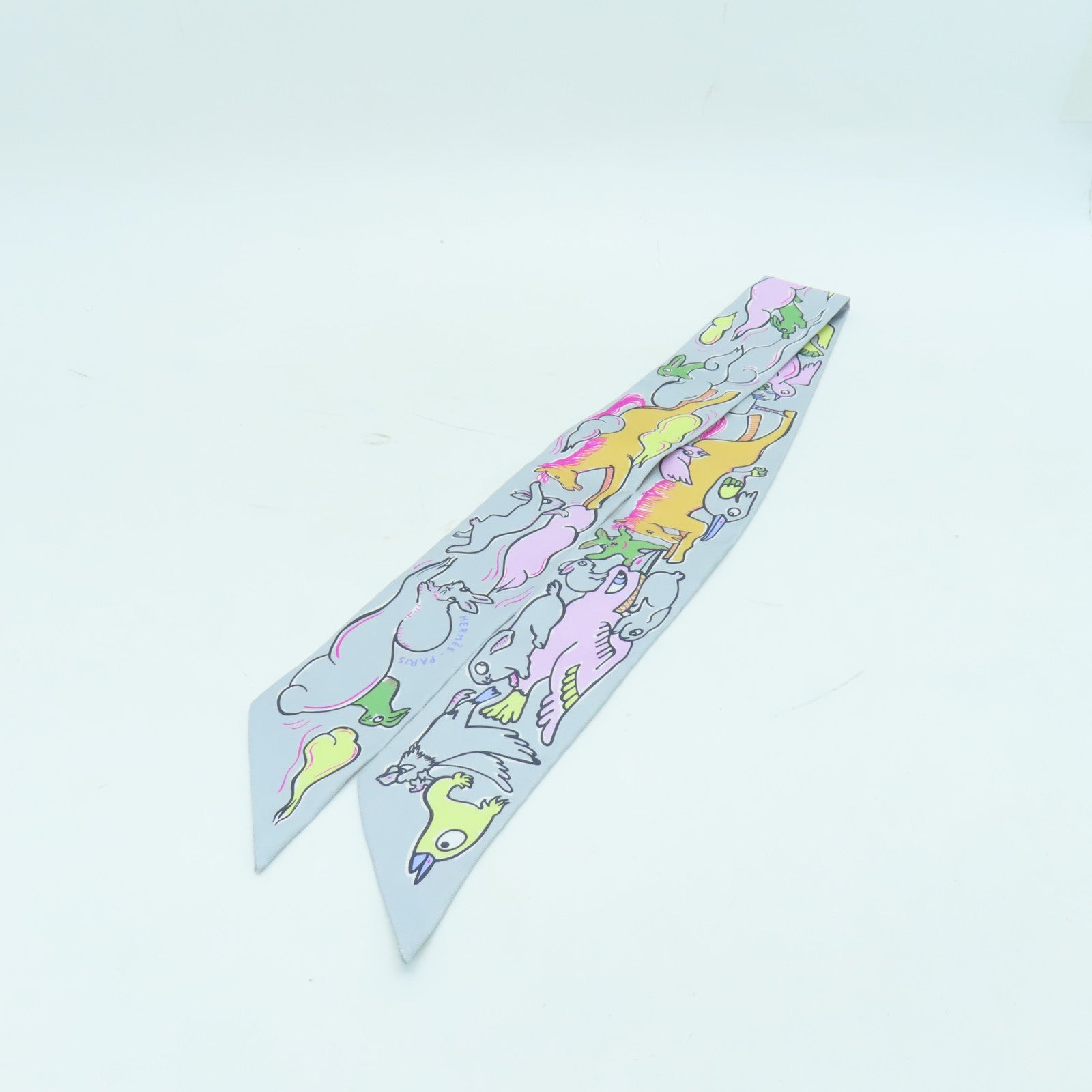 HERMES 【激減優惠】絲質Twilly絲巾灰色/彩色