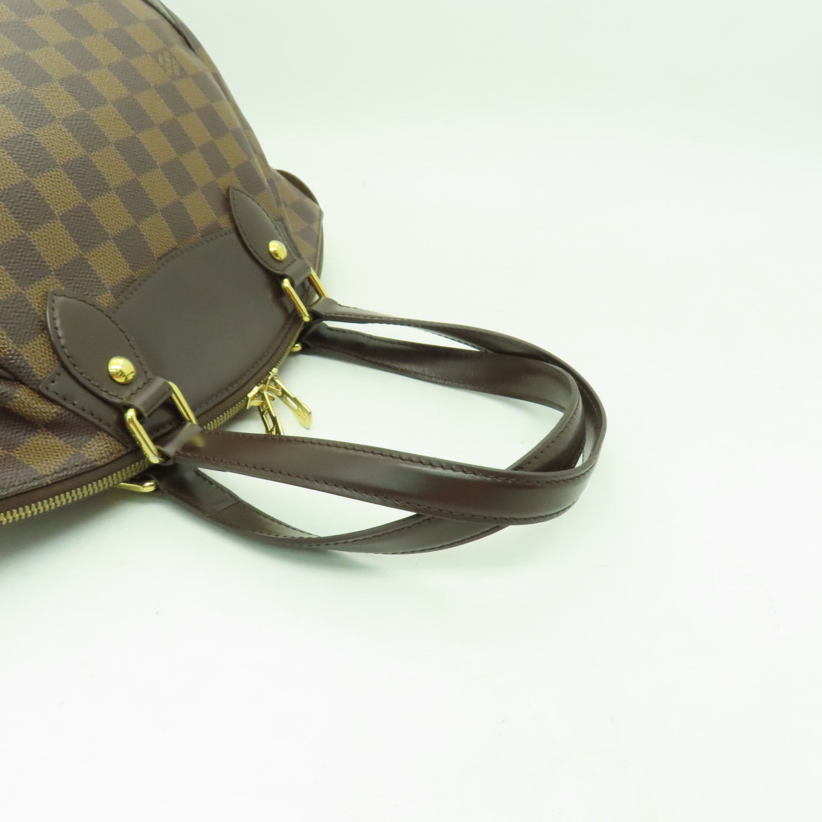 LOUIS VUITTON Damier Verona PM金扣手挽袋棕色
