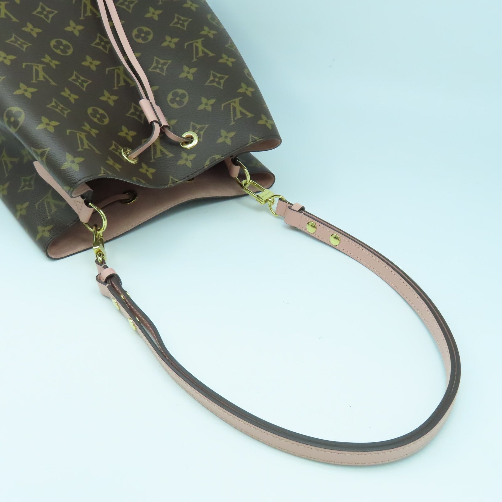 LOUIS VUITTON Monogram NeoNoe MM金扣肩背袋啡色/粉紅色