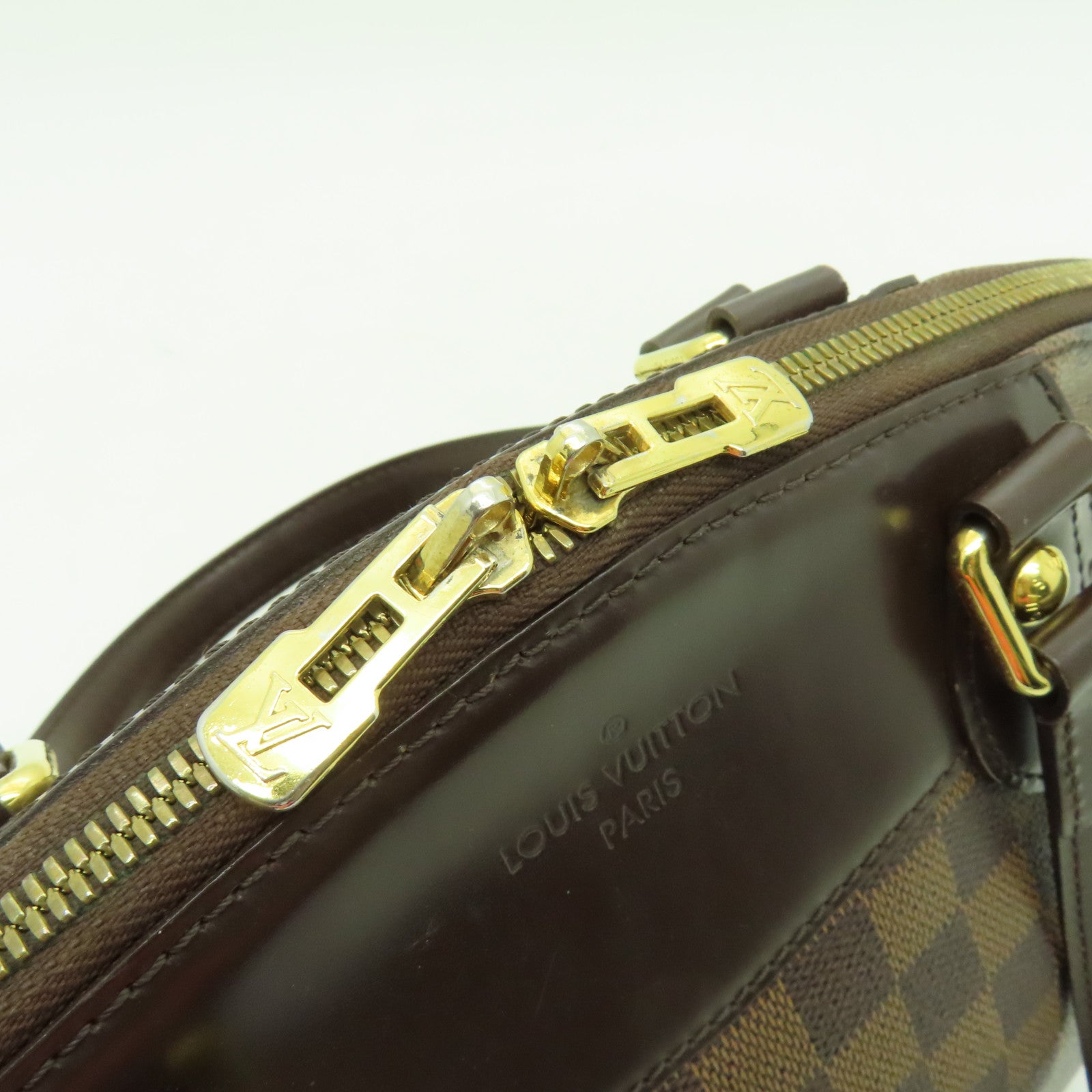 LOUIS VUITTON Damier Verona PM金扣手挽袋棕色