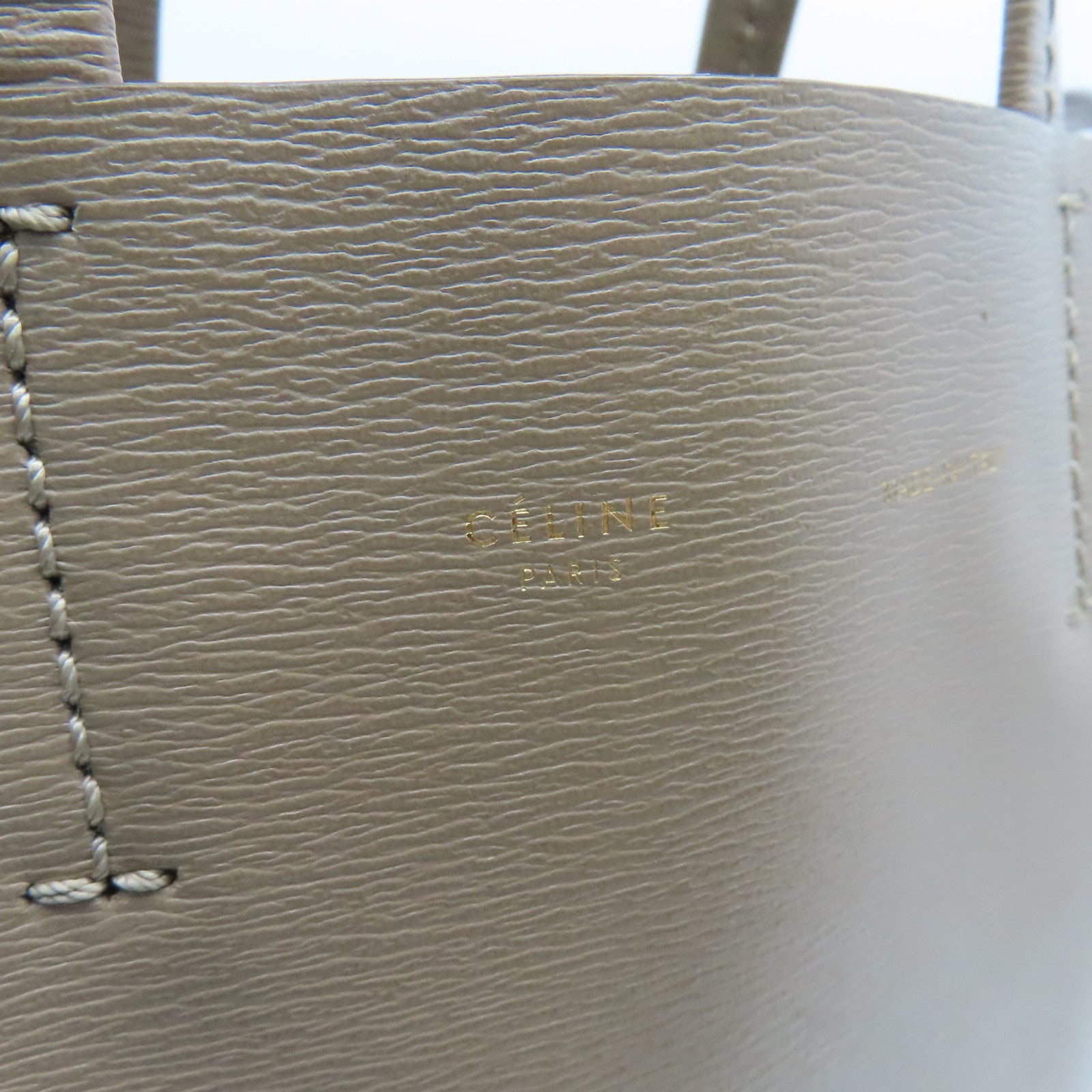 CELINE Cowhide Leather Cabas Gold Buckle Handle Shoulder Bag Beige