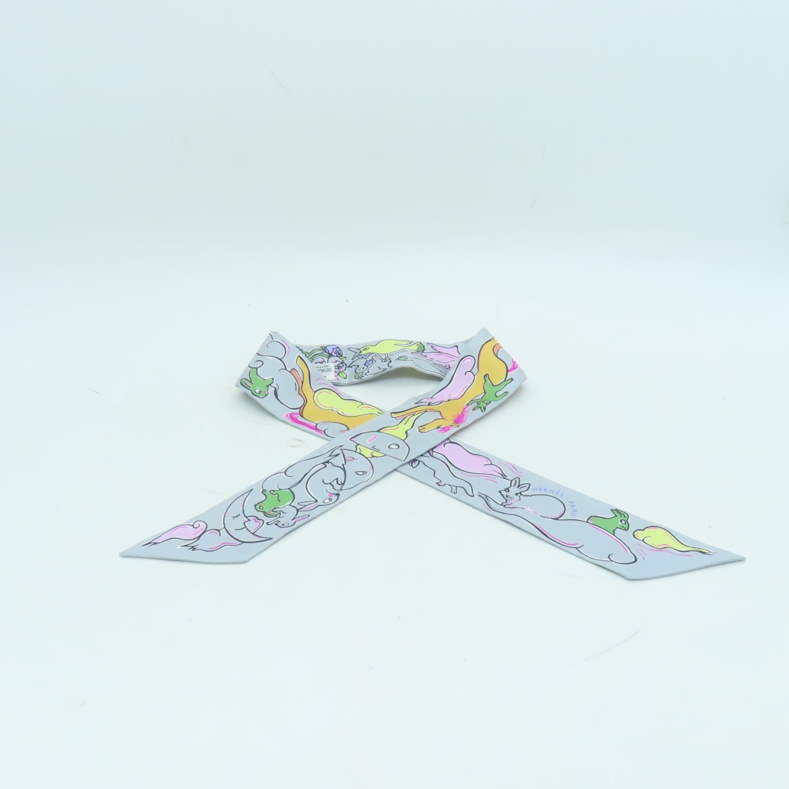 HERMES 【激減優惠】絲質Twilly絲巾灰色/彩色