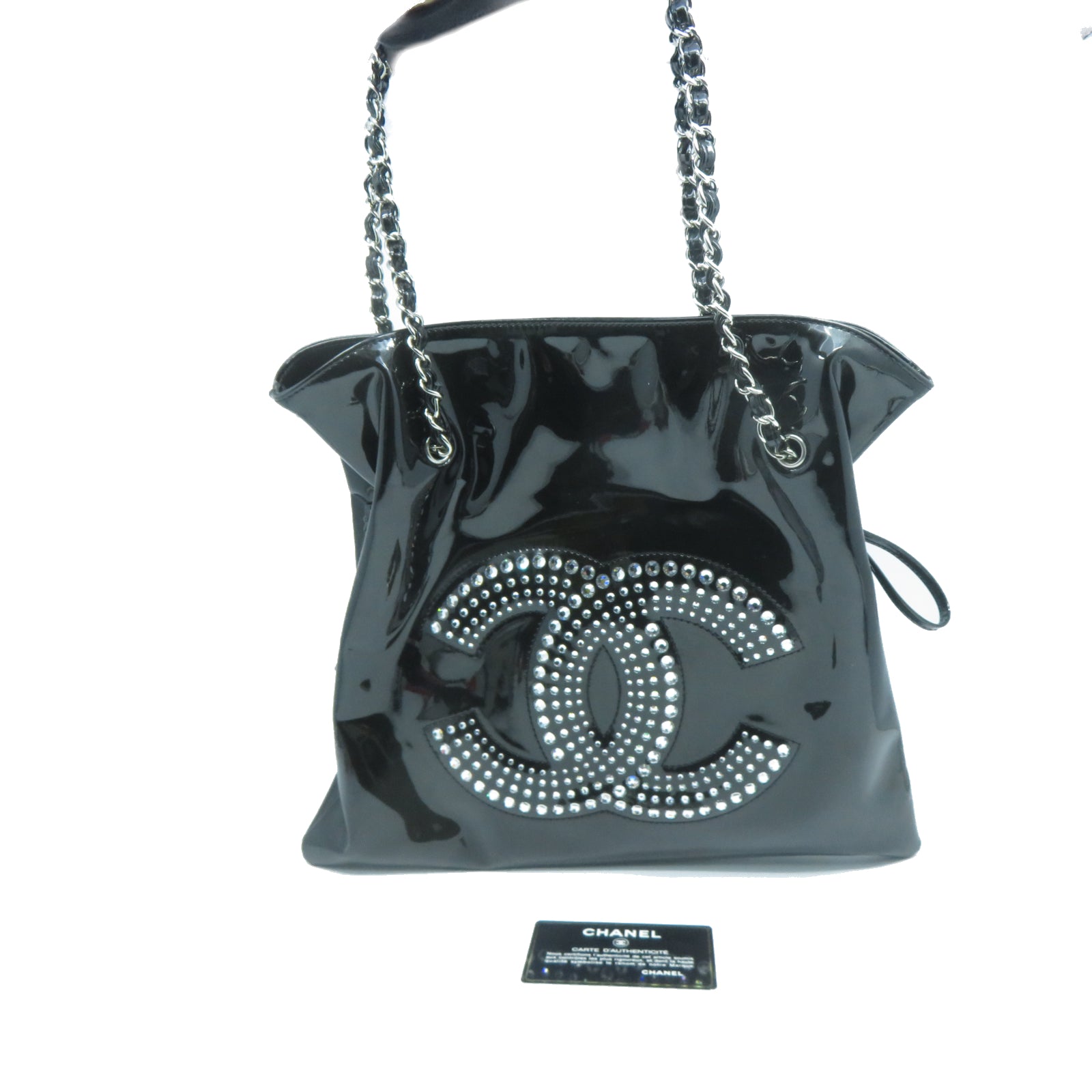 CHANEL 漆皮皮革Shoulder Bag銀扣肩背袋黑色