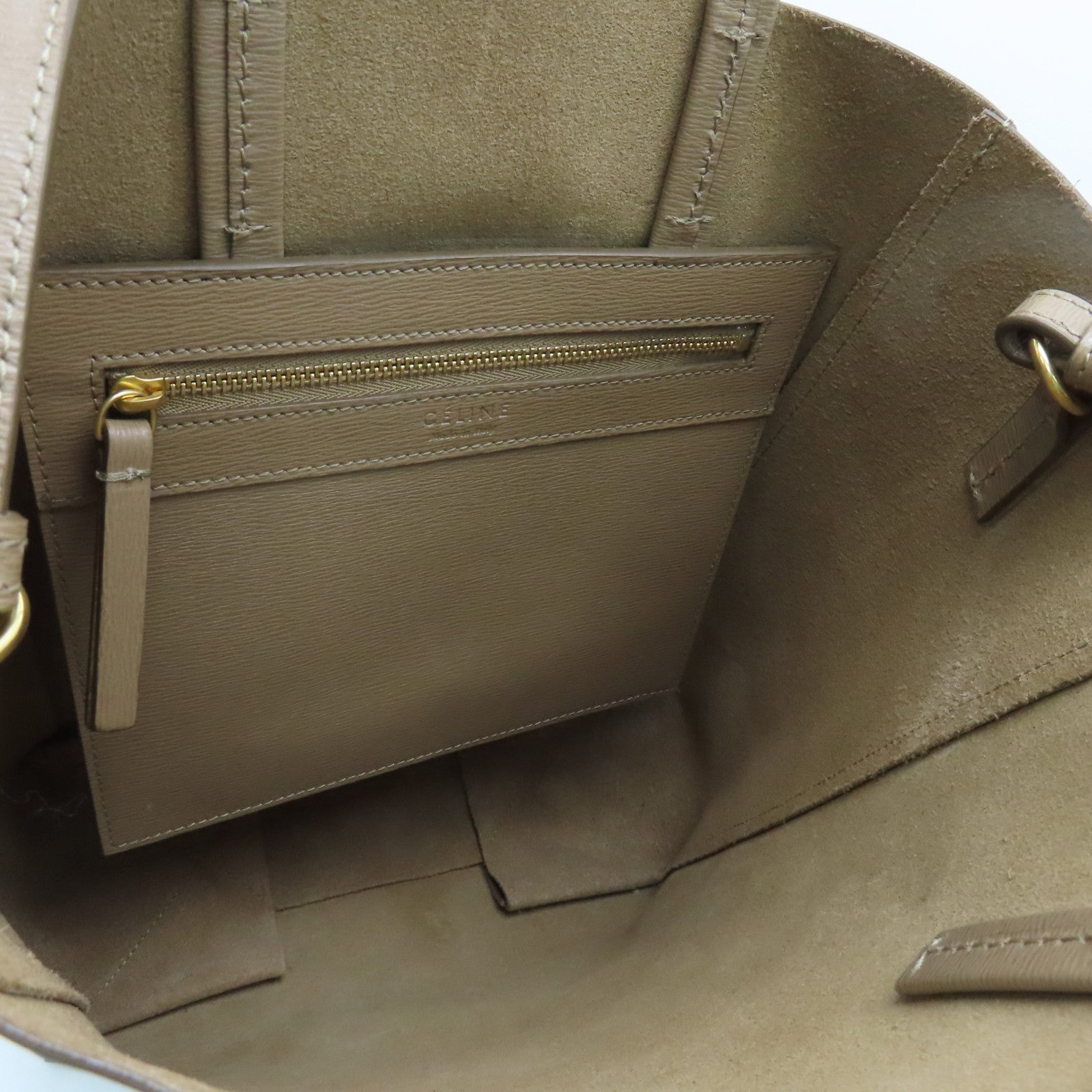 CELINE Cowhide Leather Cabas Gold Buckle Handle Shoulder Bag Beige