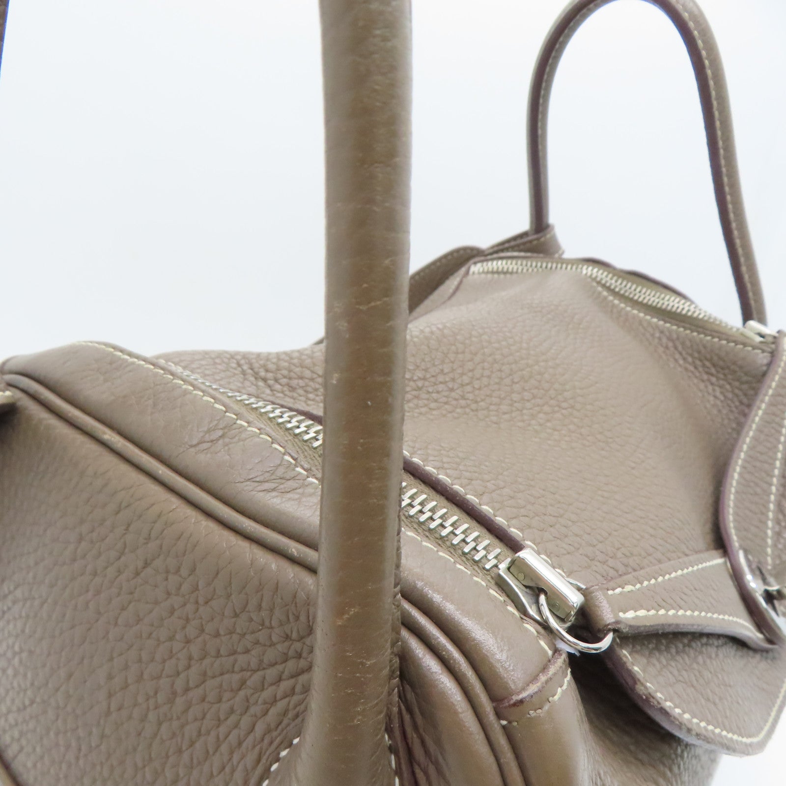 HERMES Clemence皮革Lindy 30银扣手挽肩背两用袋Etoupe/灰色