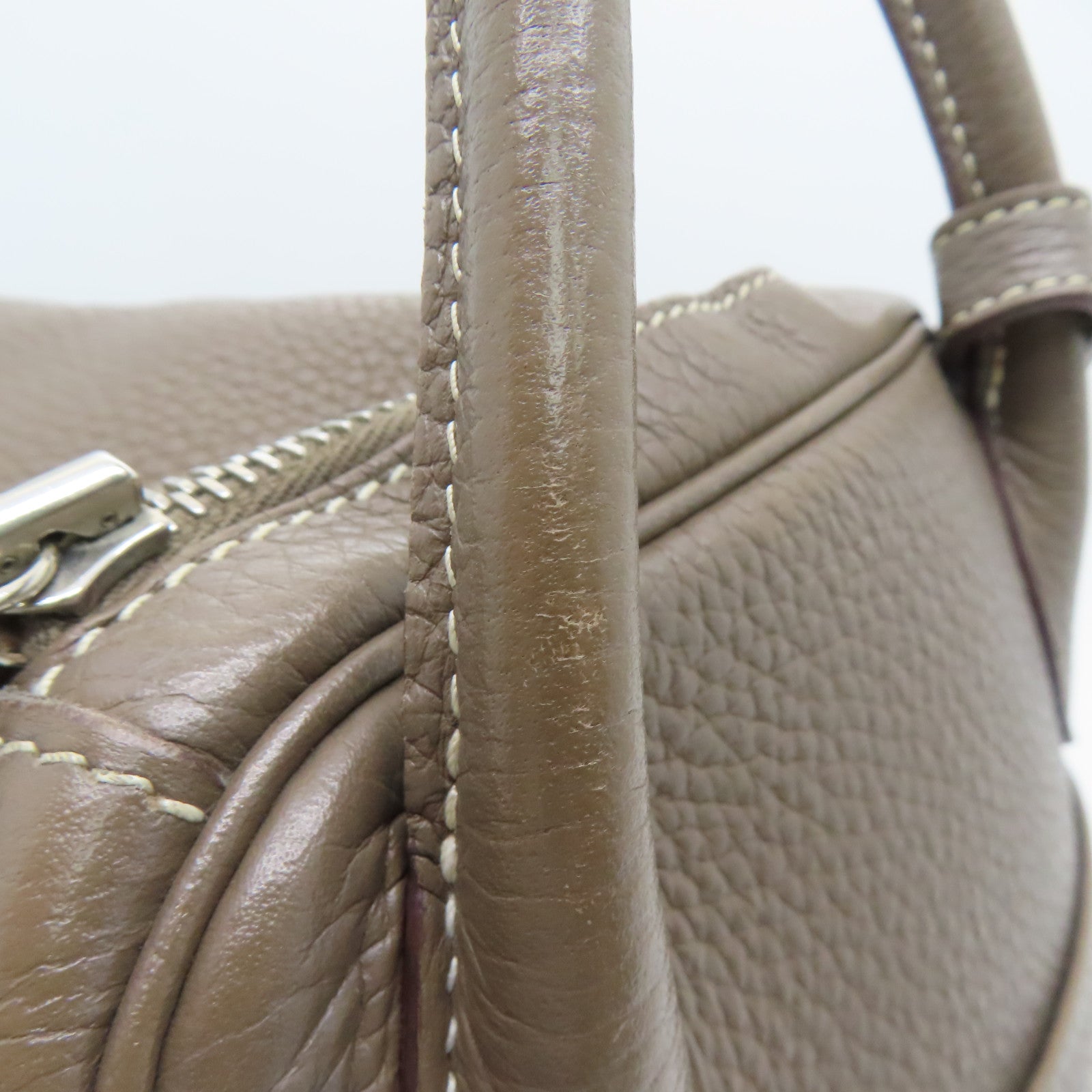 HERMES Clemence皮革Lindy 30银扣手挽肩背两用袋Etoupe/灰色