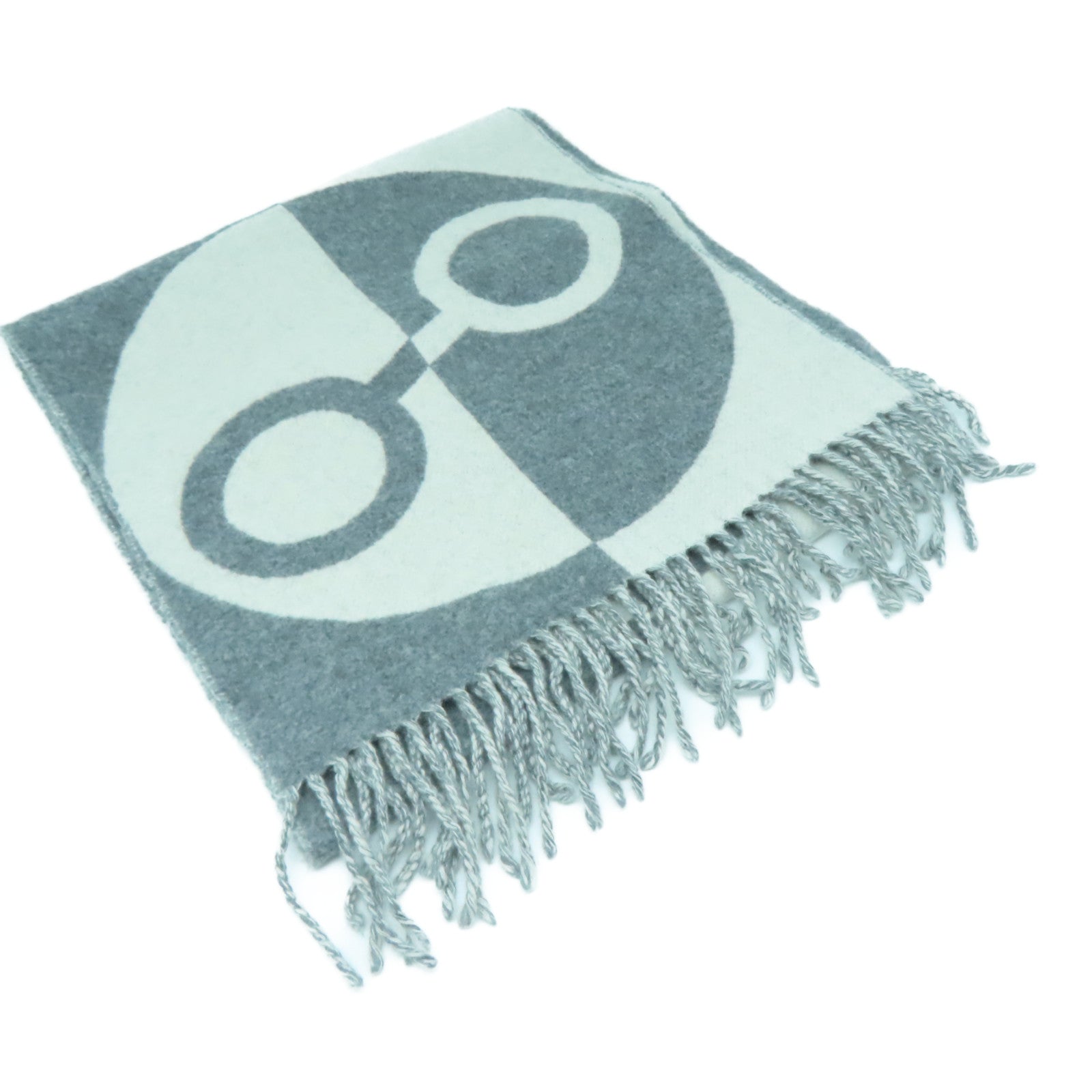 HERMES Cashmere Muffler颈巾灰色/白色