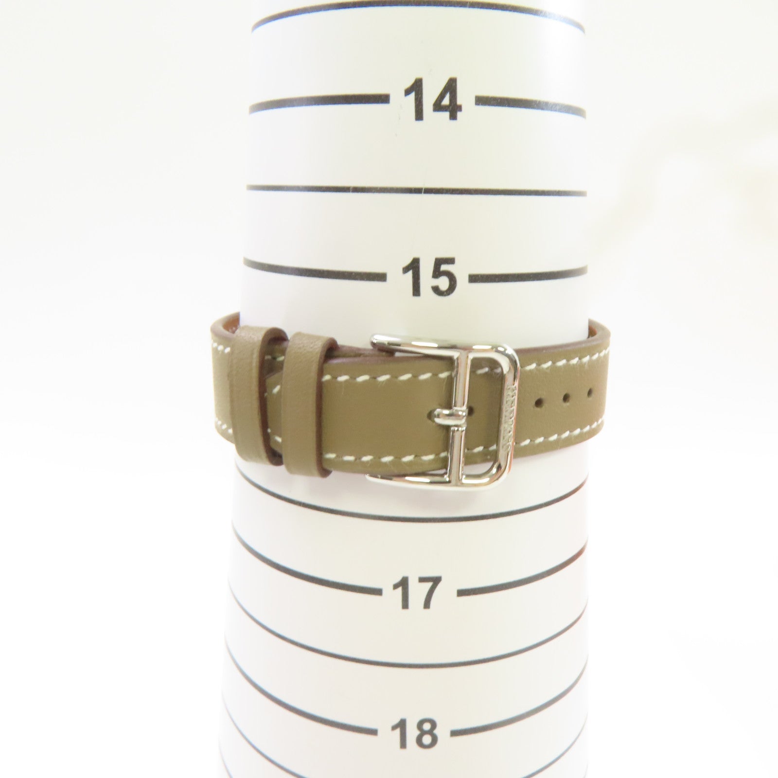 HERMES Heure H Watch牛皮皮革帶/鑽石/不鏽鋼石英機芯手錶白色/Etoupe大象灰色