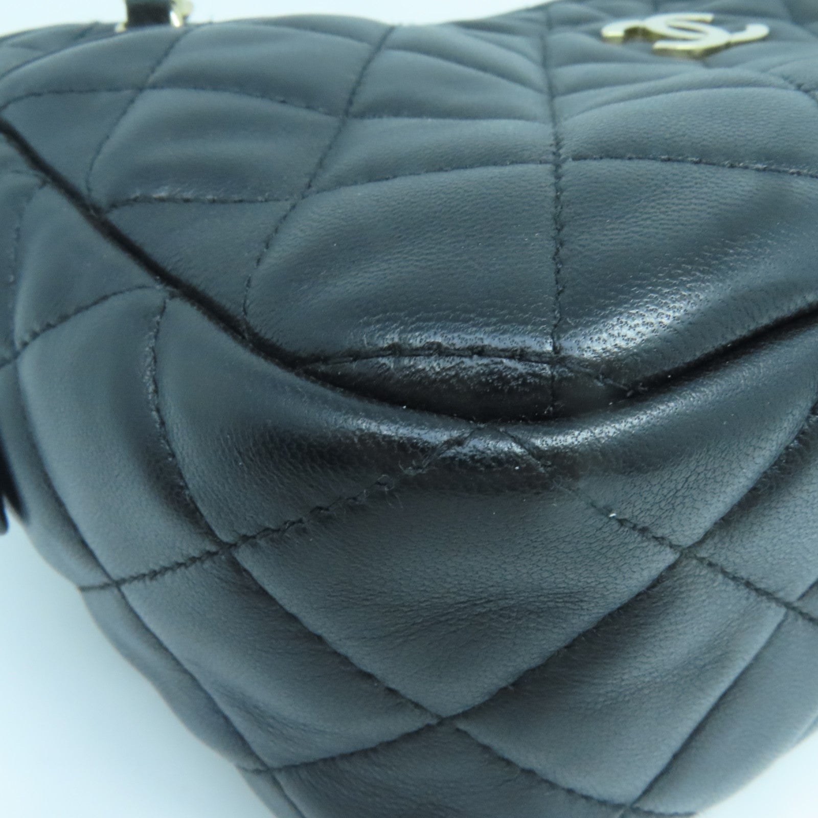 CHANEL 菱格羊皮皮革Chain Shoulder金扣鏈帶肩背袋黑色