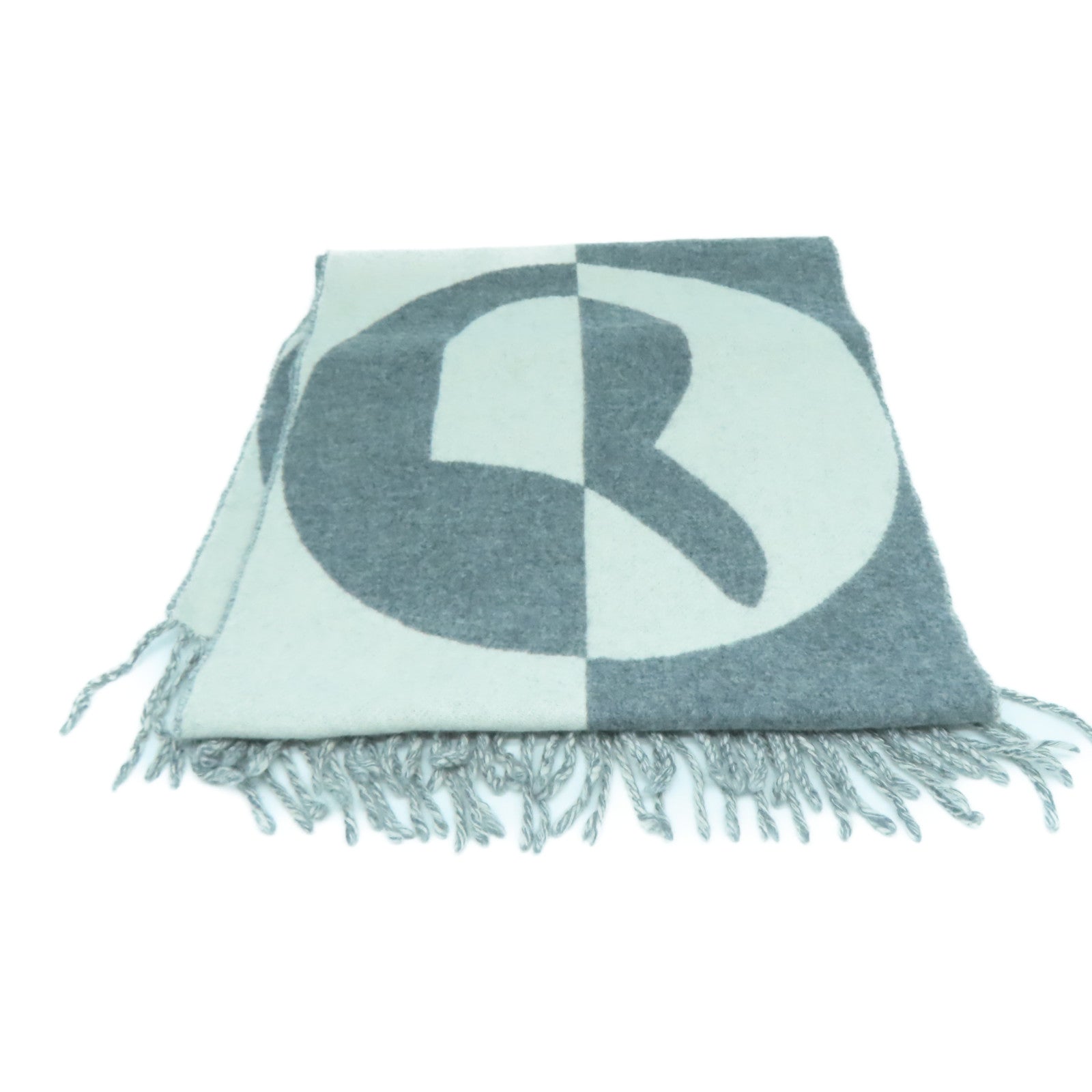 HERMES Cashmere Muffler颈巾灰色/白色