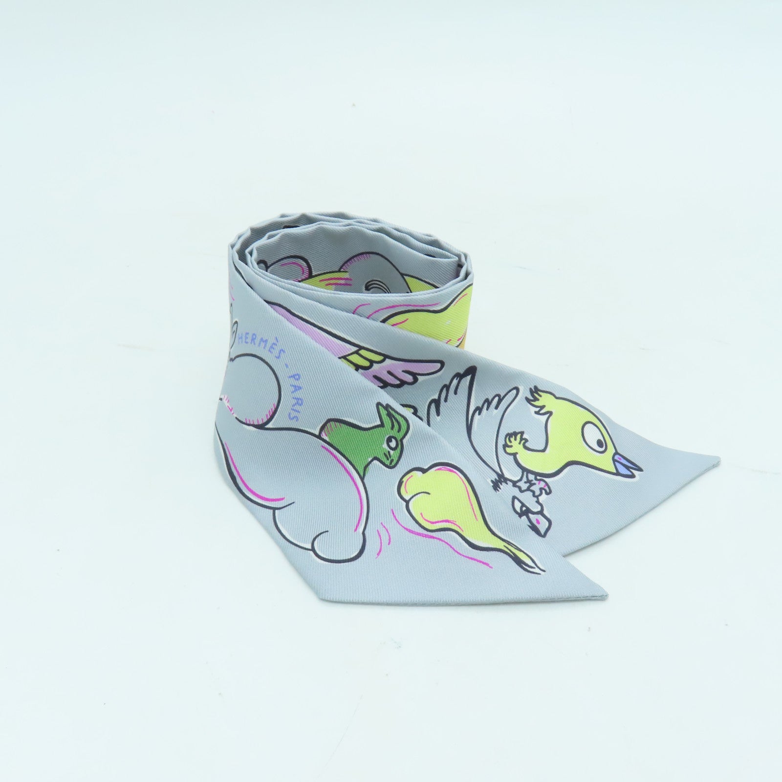 HERMES 【激減優惠】絲質Twilly絲巾灰色/彩色