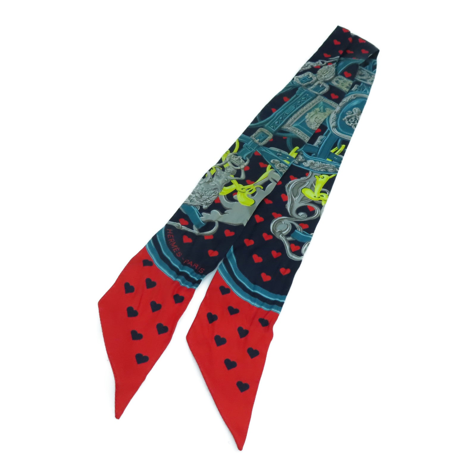 HERMES 絲質Twilly Scarf絲巾藍色/紅色