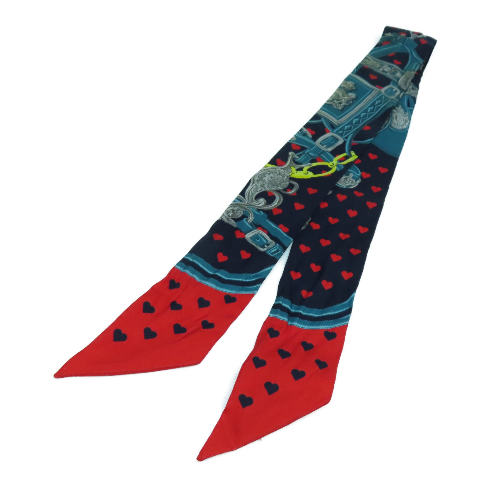 HERMES 絲質Twilly Scarf絲巾藍色/紅色