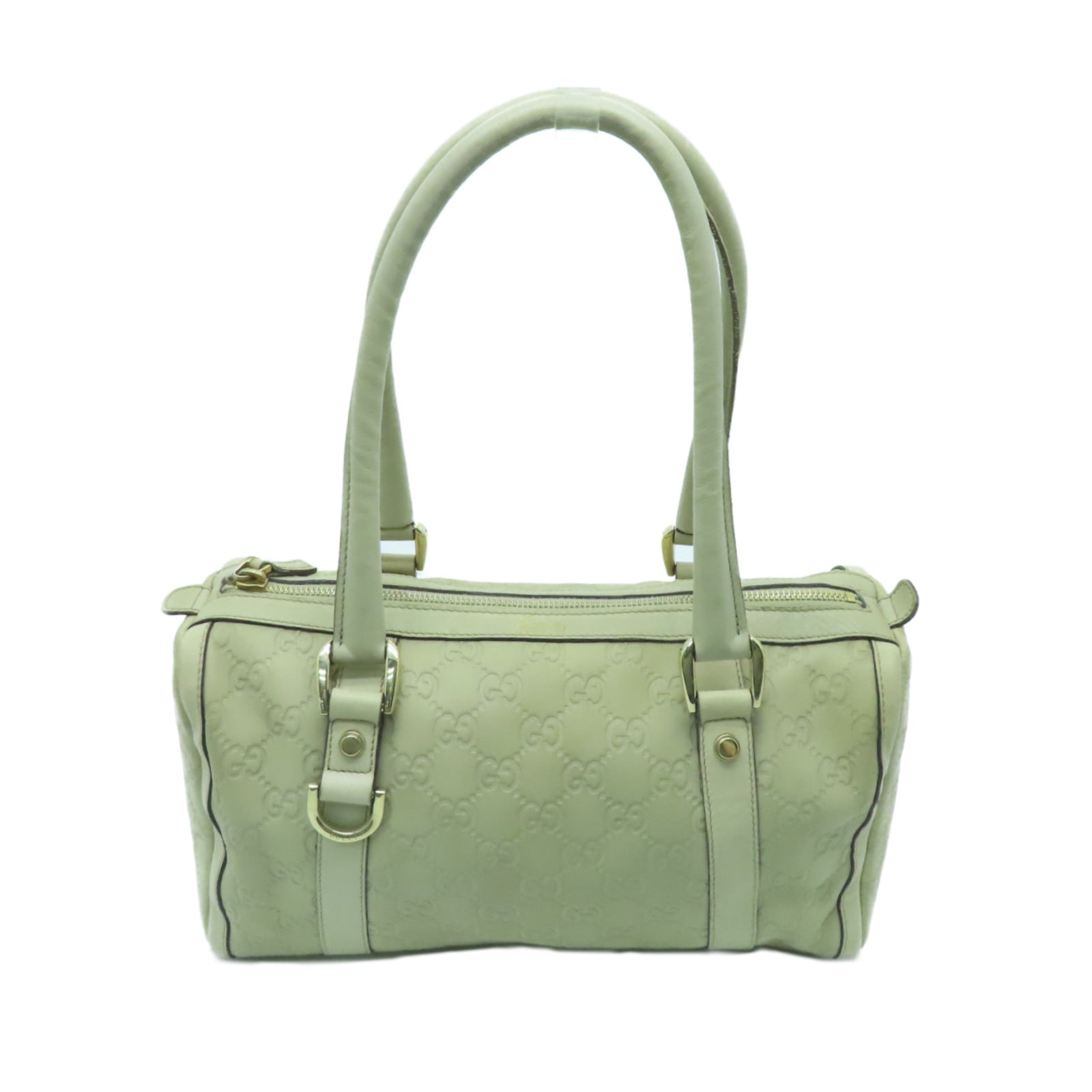 GUCCI cowhide leather Handbag gold buckle handle bag beige