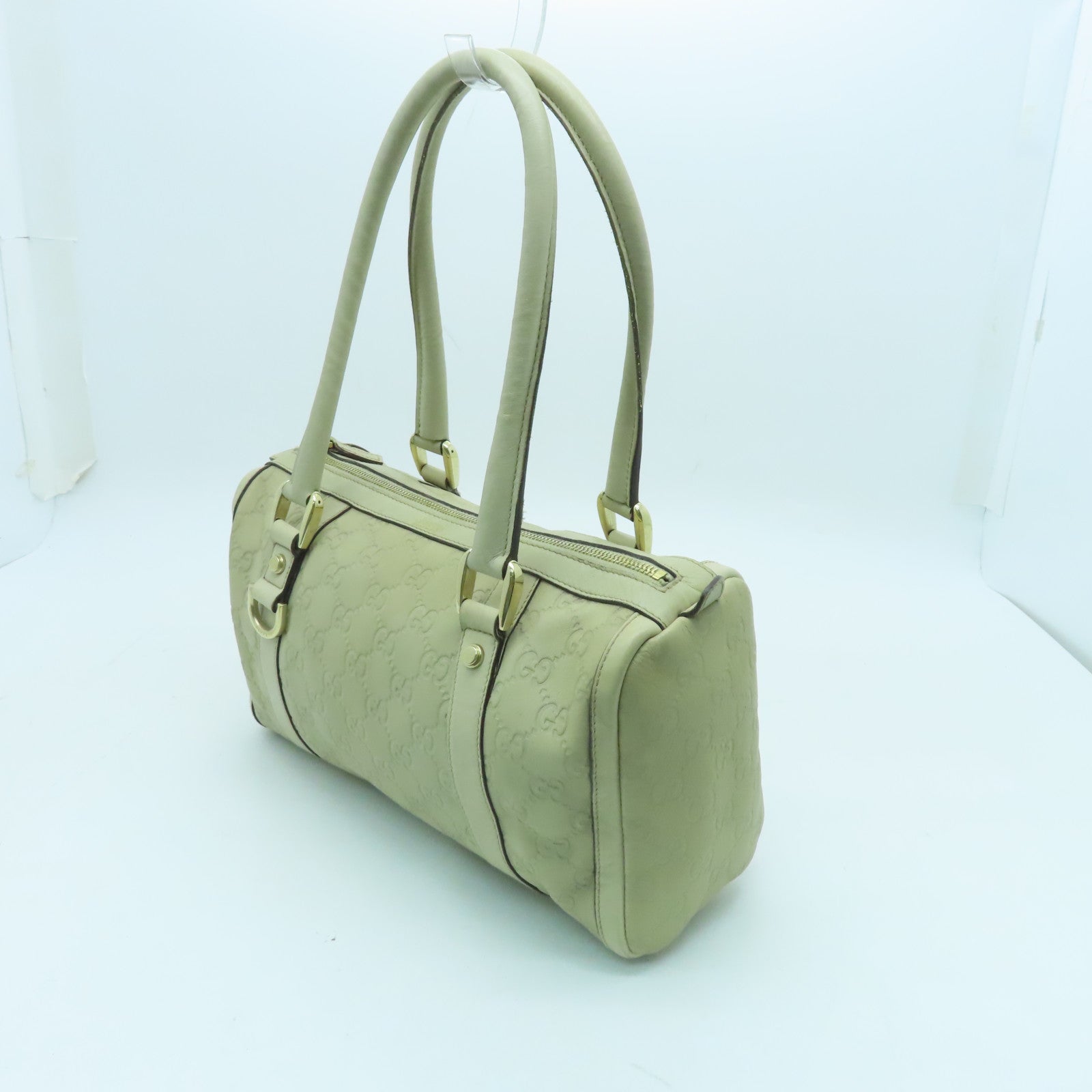 GUCCI cowhide leather Handbag gold buckle handle bag beige