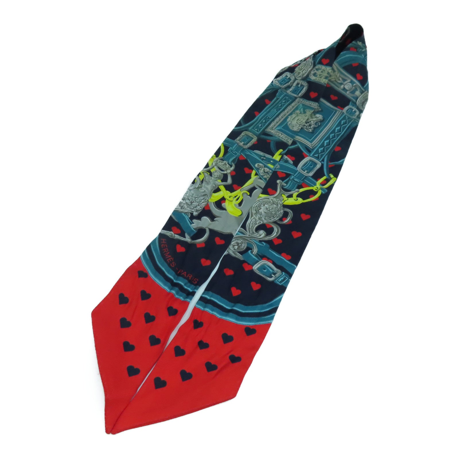 HERMES 絲質Twilly Scarf絲巾藍色/紅色