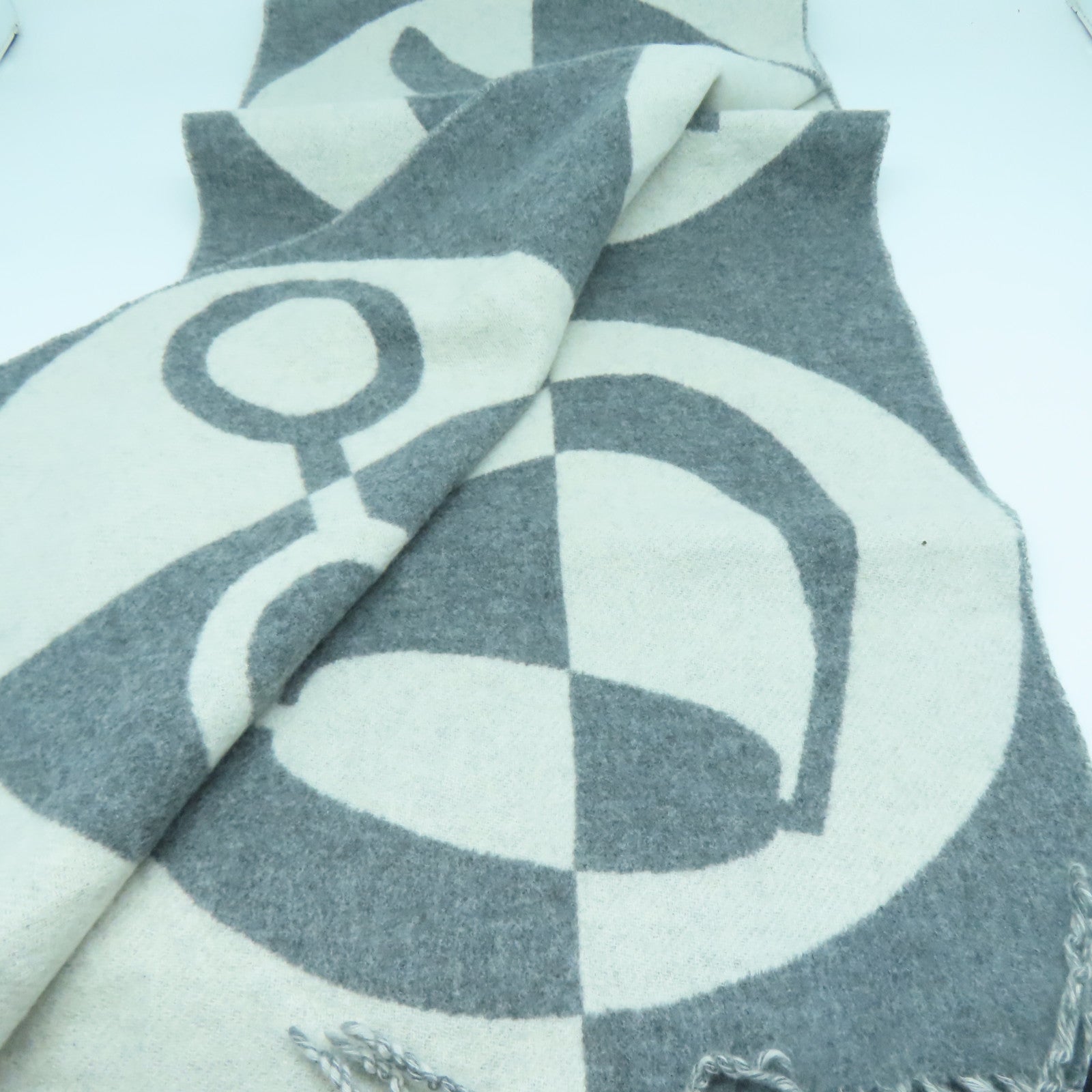 HERMES Cashmere Muffler颈巾灰色/白色