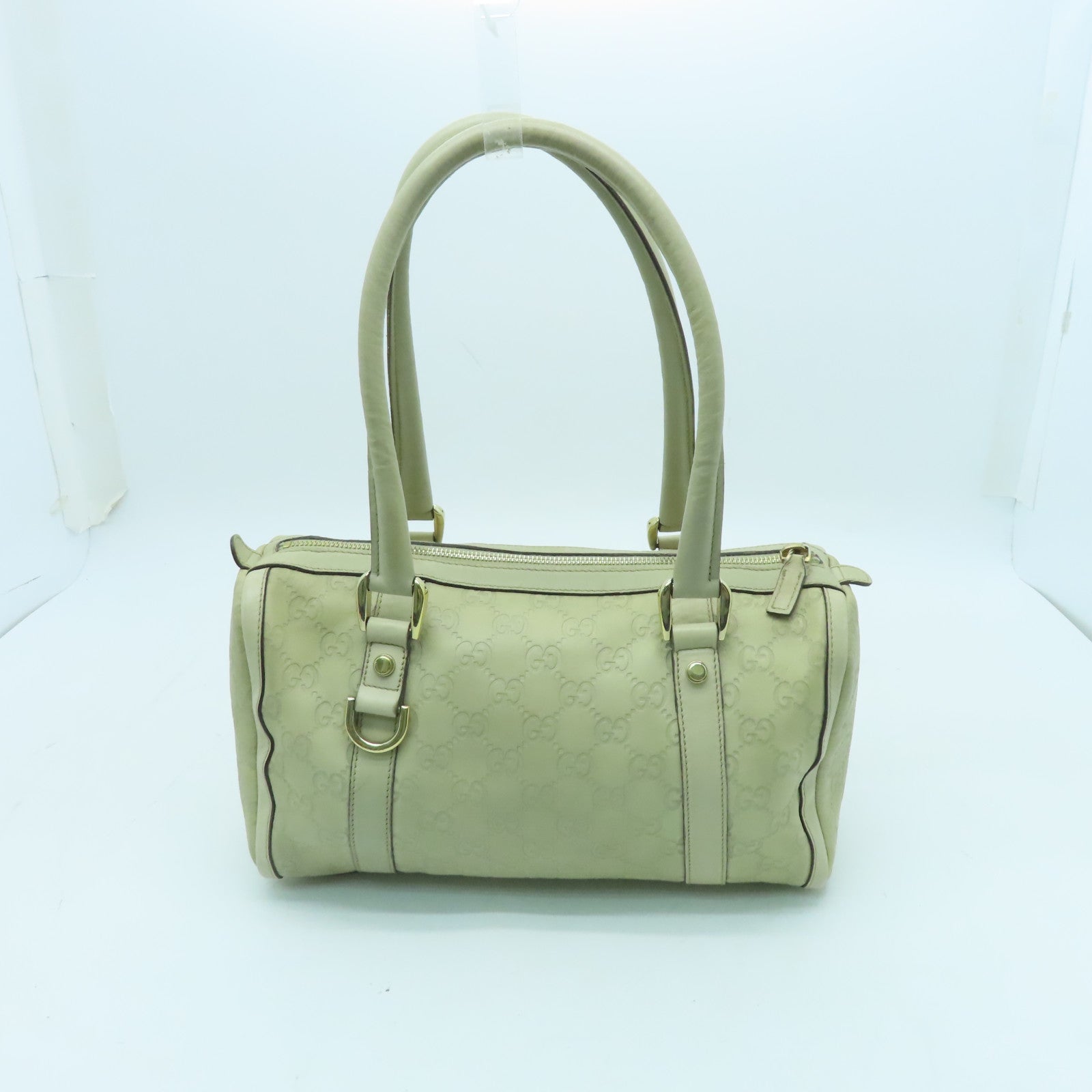 GUCCI cowhide leather Handbag gold buckle handle bag beige