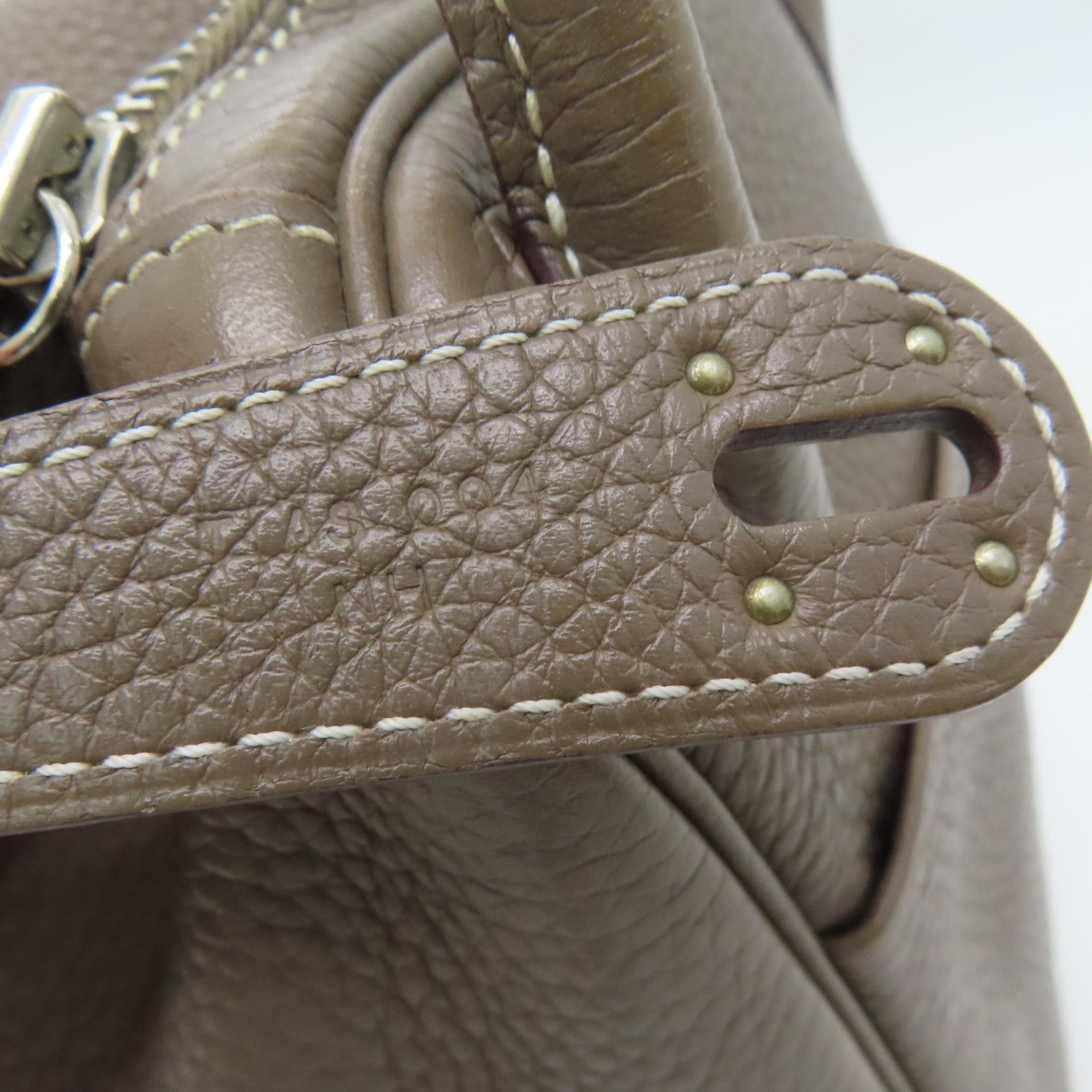 HERMES Clemence皮革Lindy 30银扣手挽肩背两用袋Etoupe/灰色
