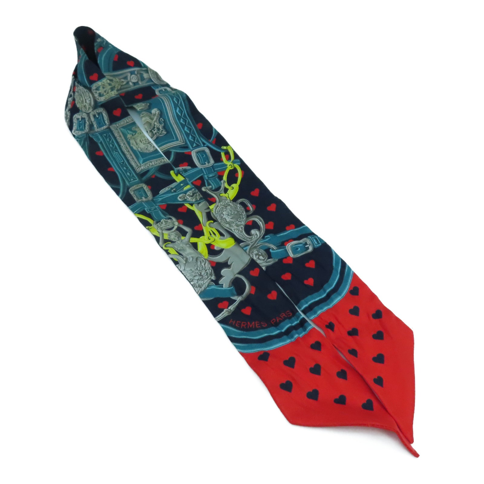 HERMES 絲質Twilly Scarf絲巾藍色/紅色