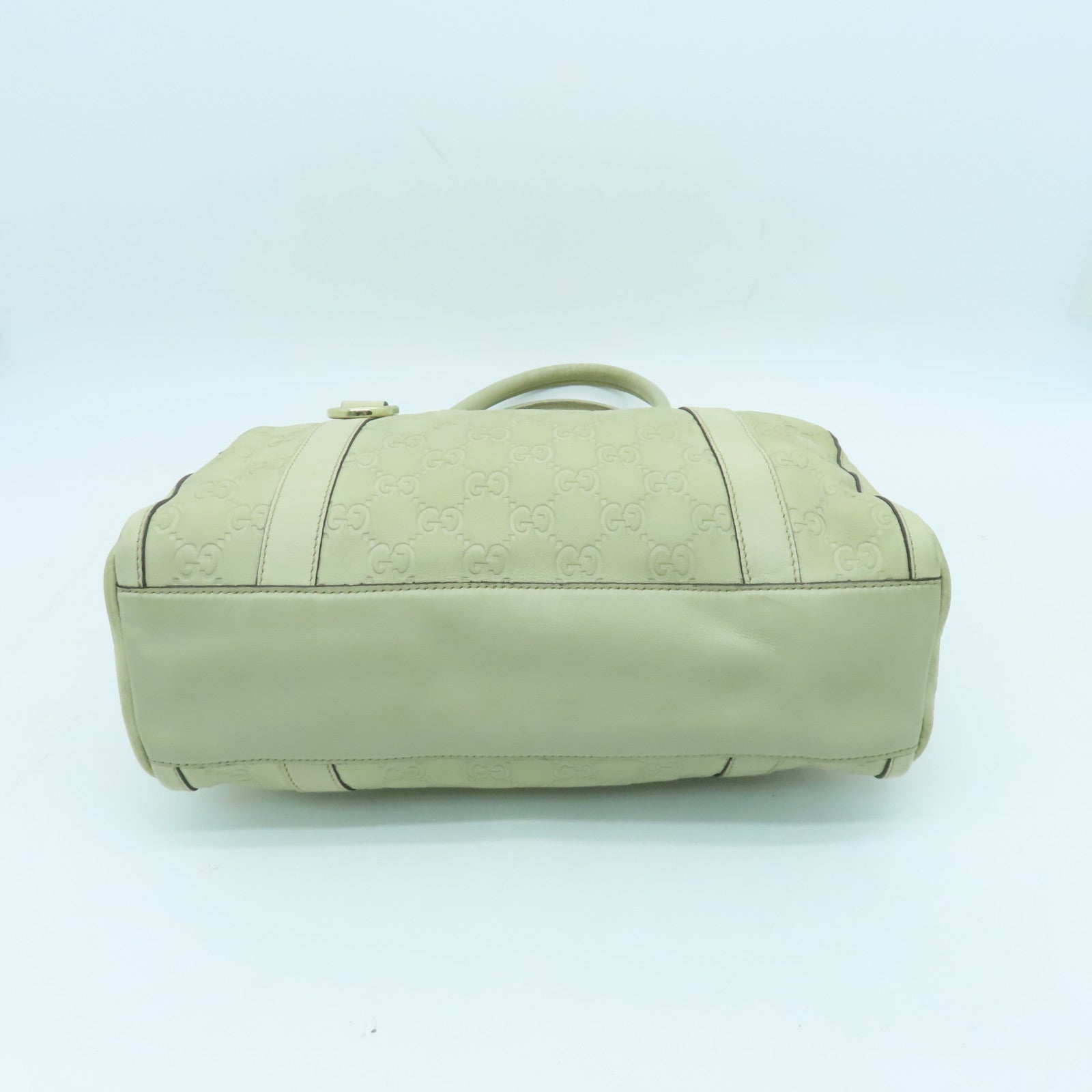 GUCCI cowhide leather Handbag gold buckle handle bag beige