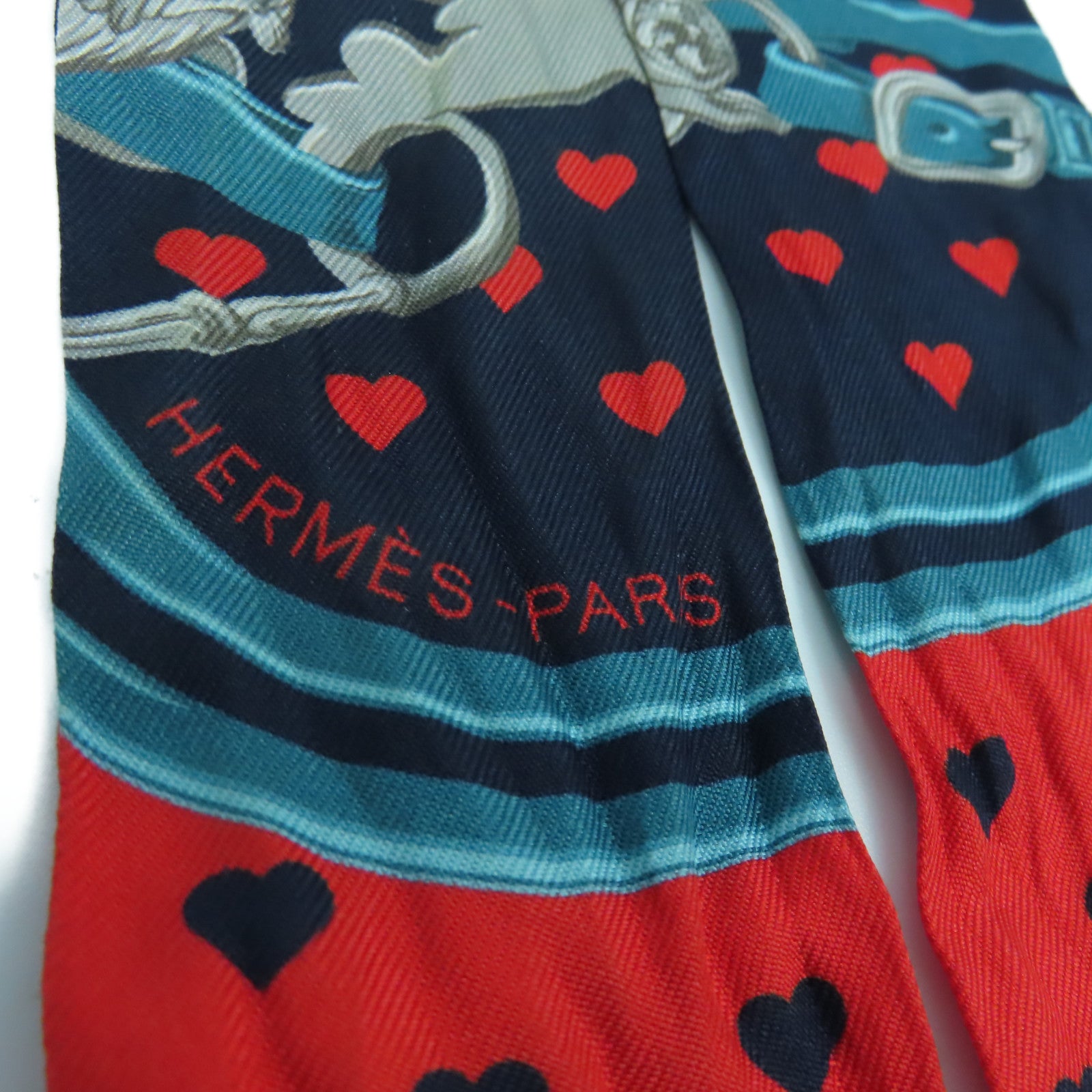 HERMES 絲質Twilly Scarf絲巾藍色/紅色