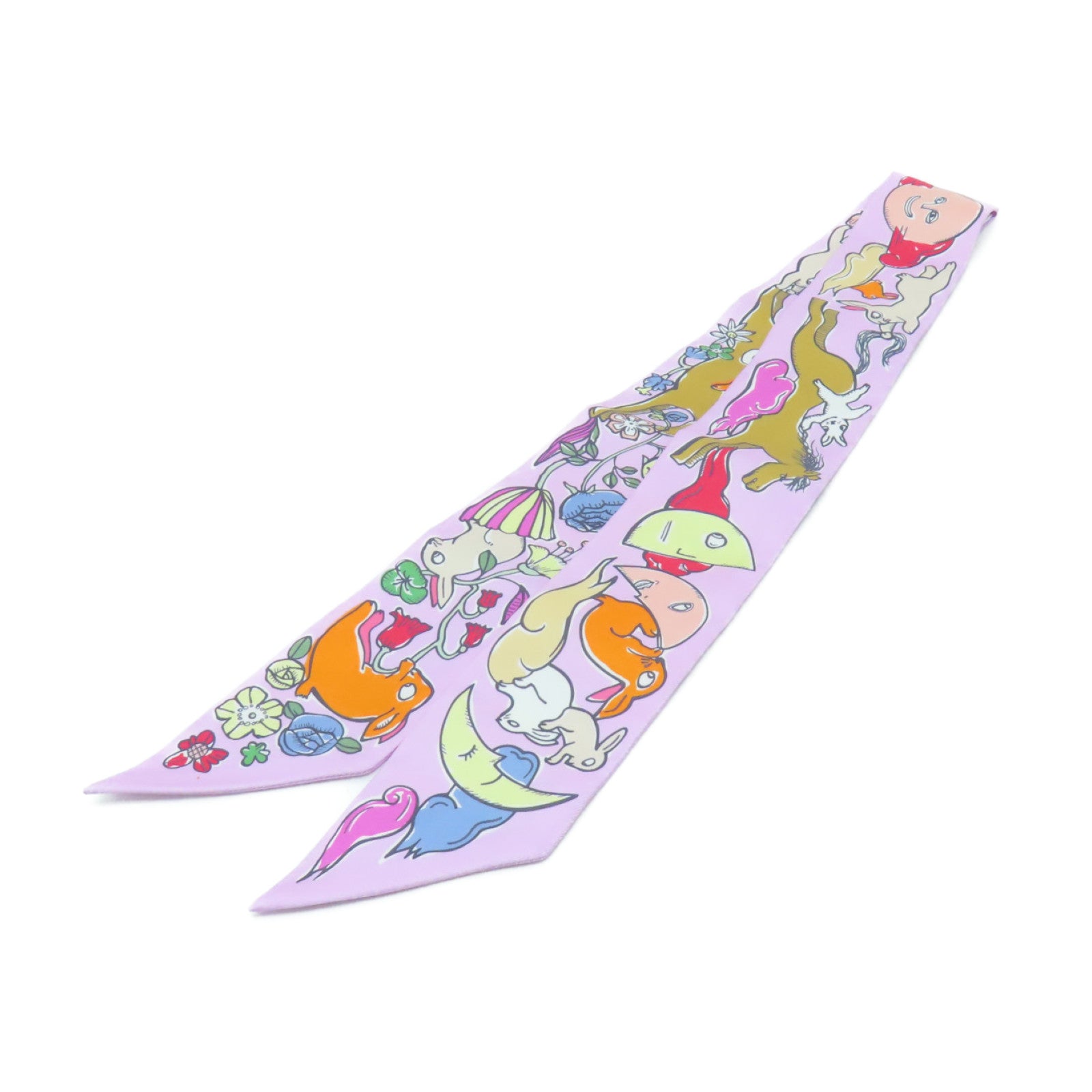 HERMES 【激減優惠】絲質Twilly絲巾粉紅色/彩色