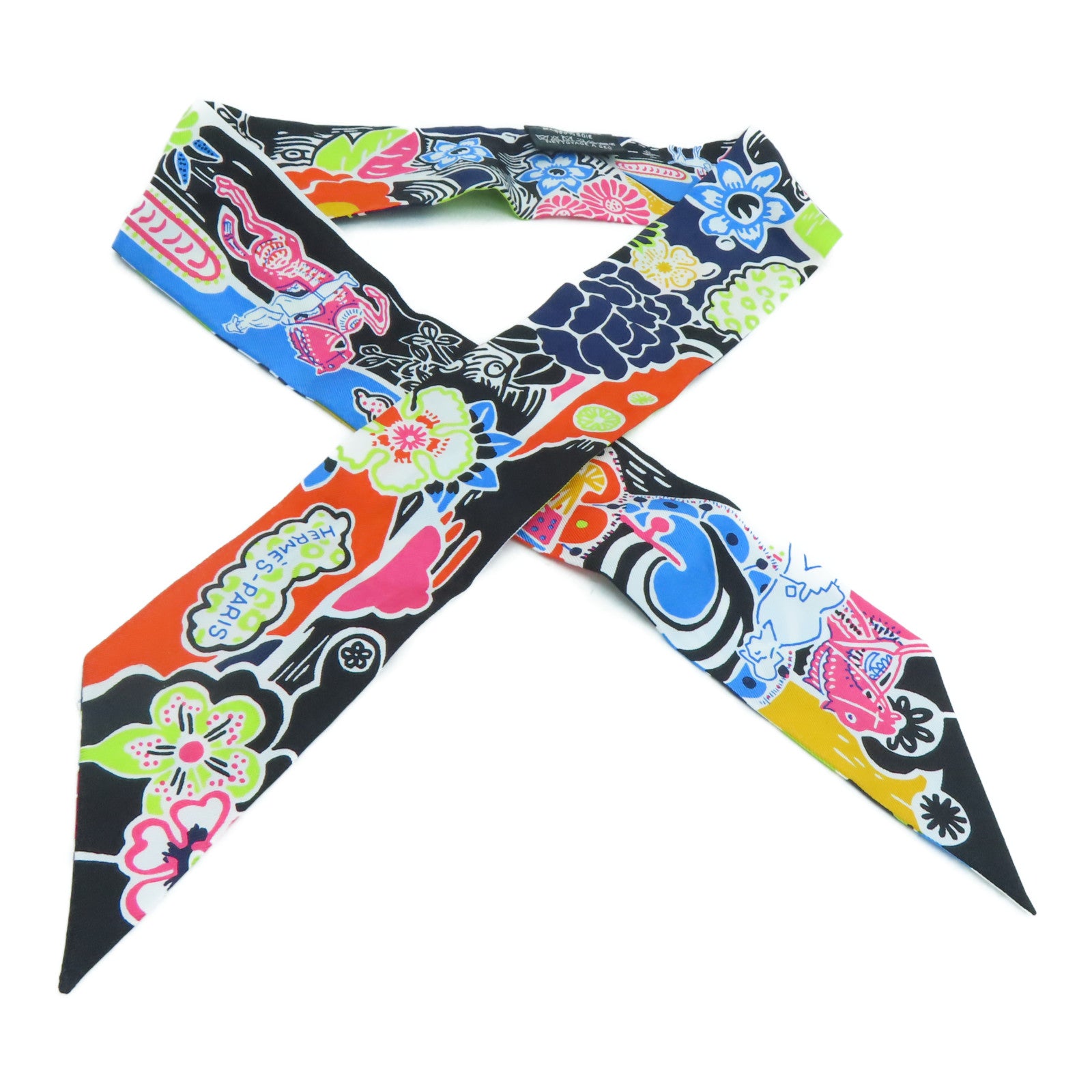 HERMES 丝质Twilly Scarf丝巾黑色/彩色