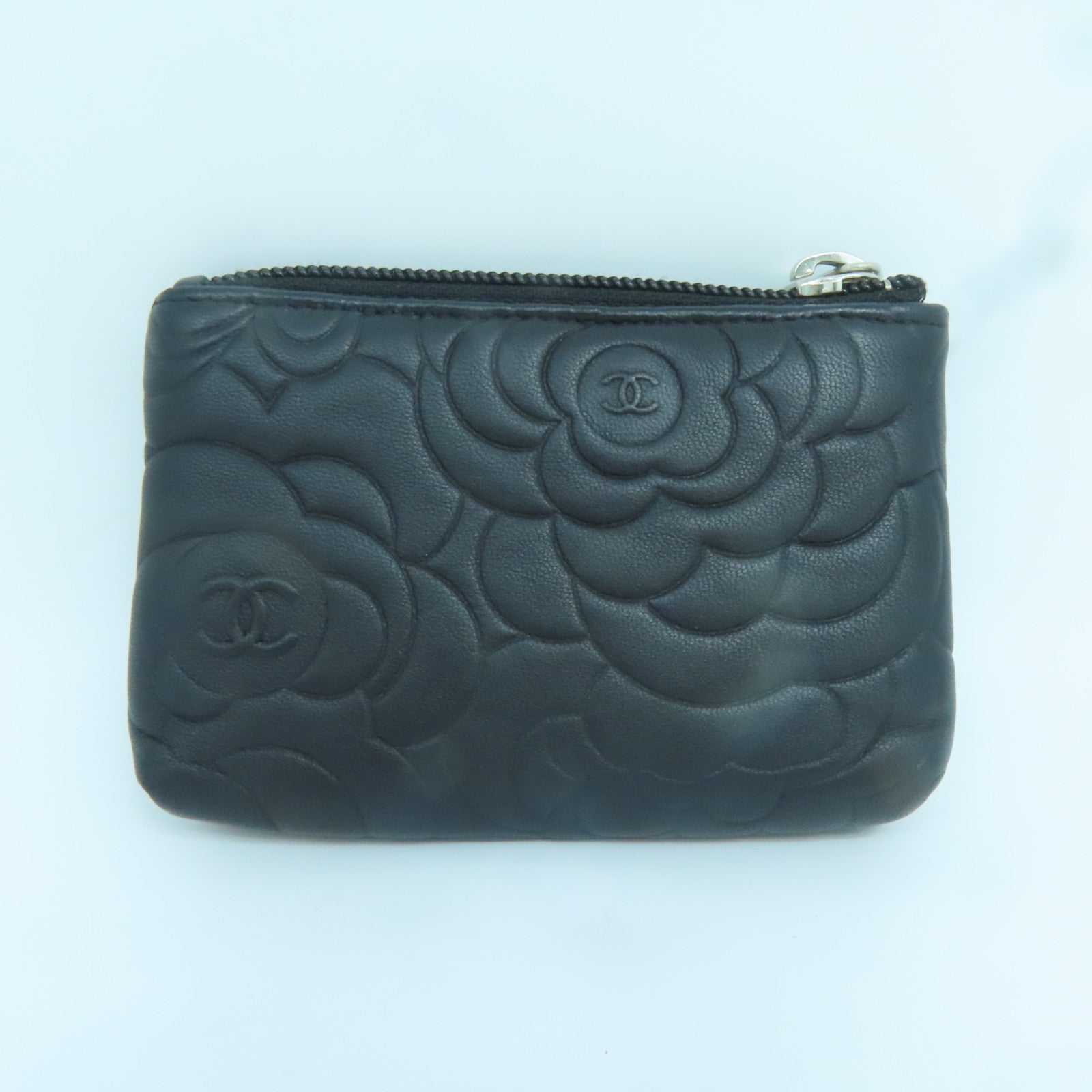 CHANEL 羊皮皮革Coin Case銀扣零錢包黑色