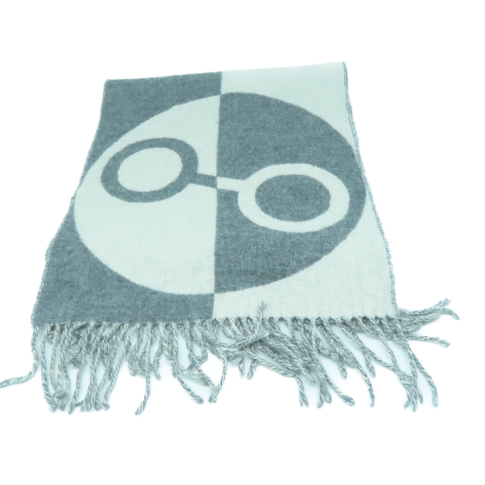 HERMES Cashmere Muffler颈巾灰色/白色