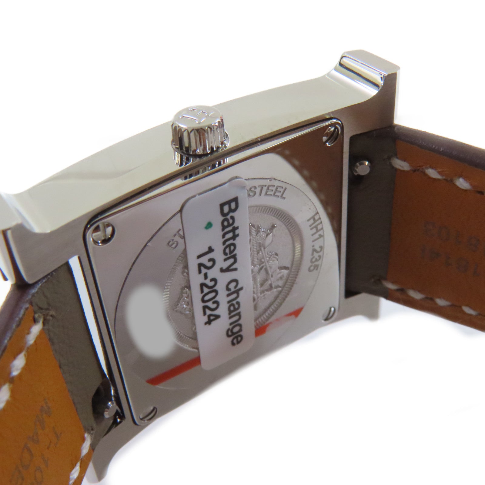 HERMES Heure H Watch牛皮皮革帶/鑽石/不鏽鋼石英機芯手錶白色/Etoupe大象灰色