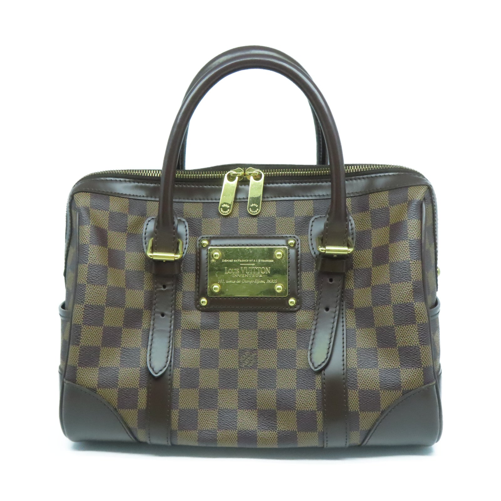 LOUIS VUITTON Damier Berkeley Boston Hand Bag金扣手挽袋啡色