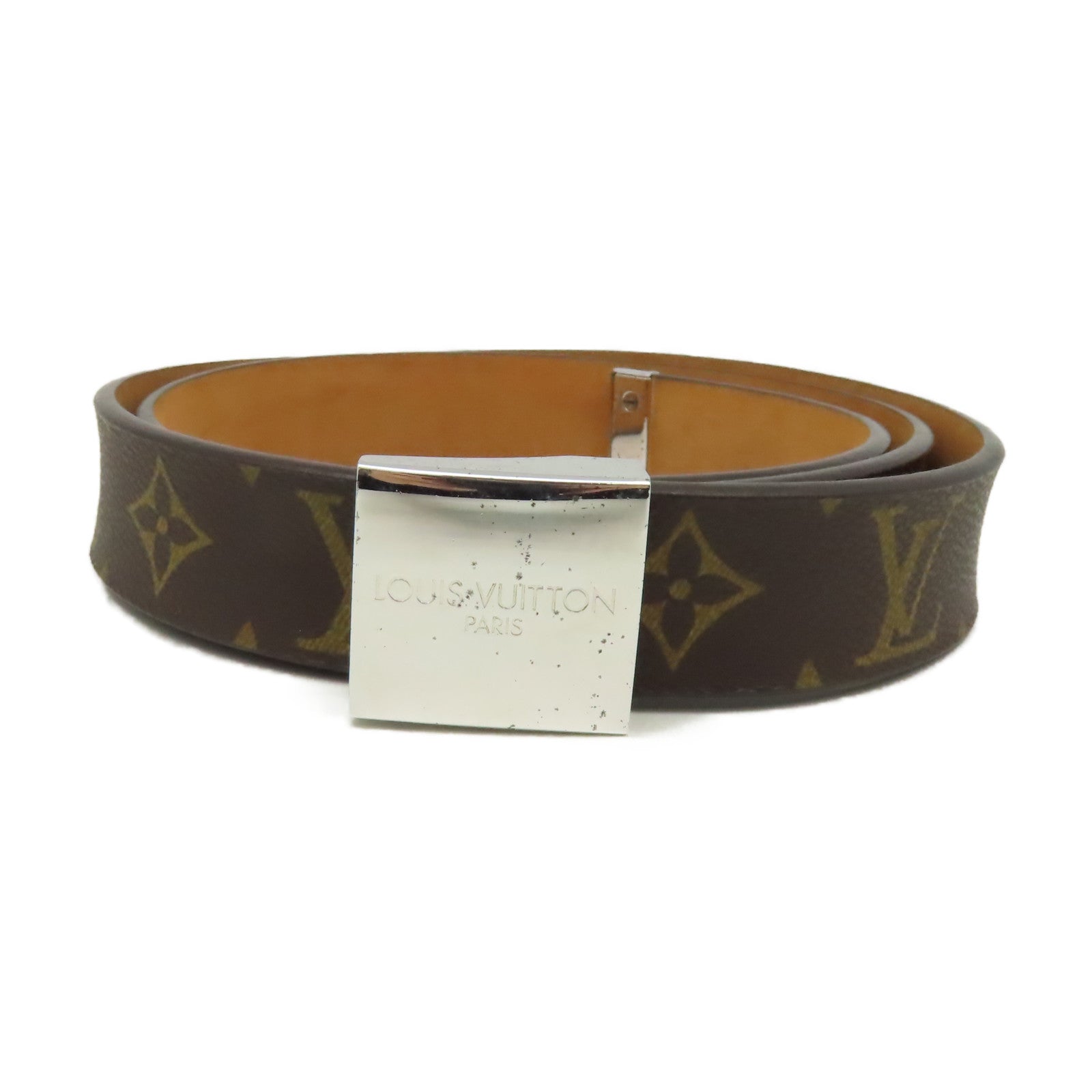 LOUIS VUITTON Monogram Belt銀扣皮帶啡色